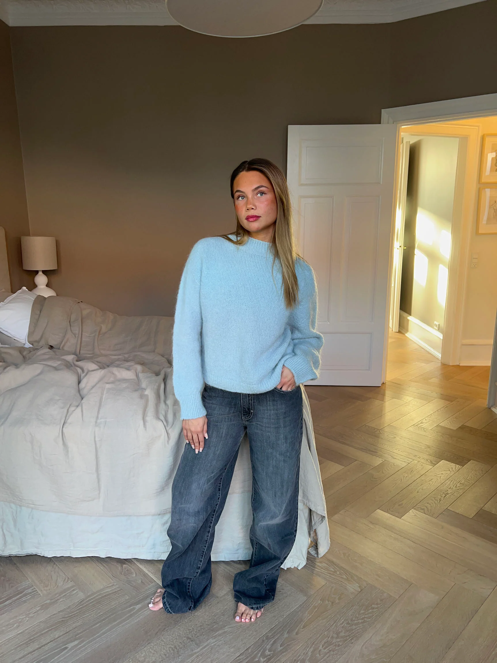 Alaia lavtaljede jeans med lyn detalje - Grå denim - Image 3