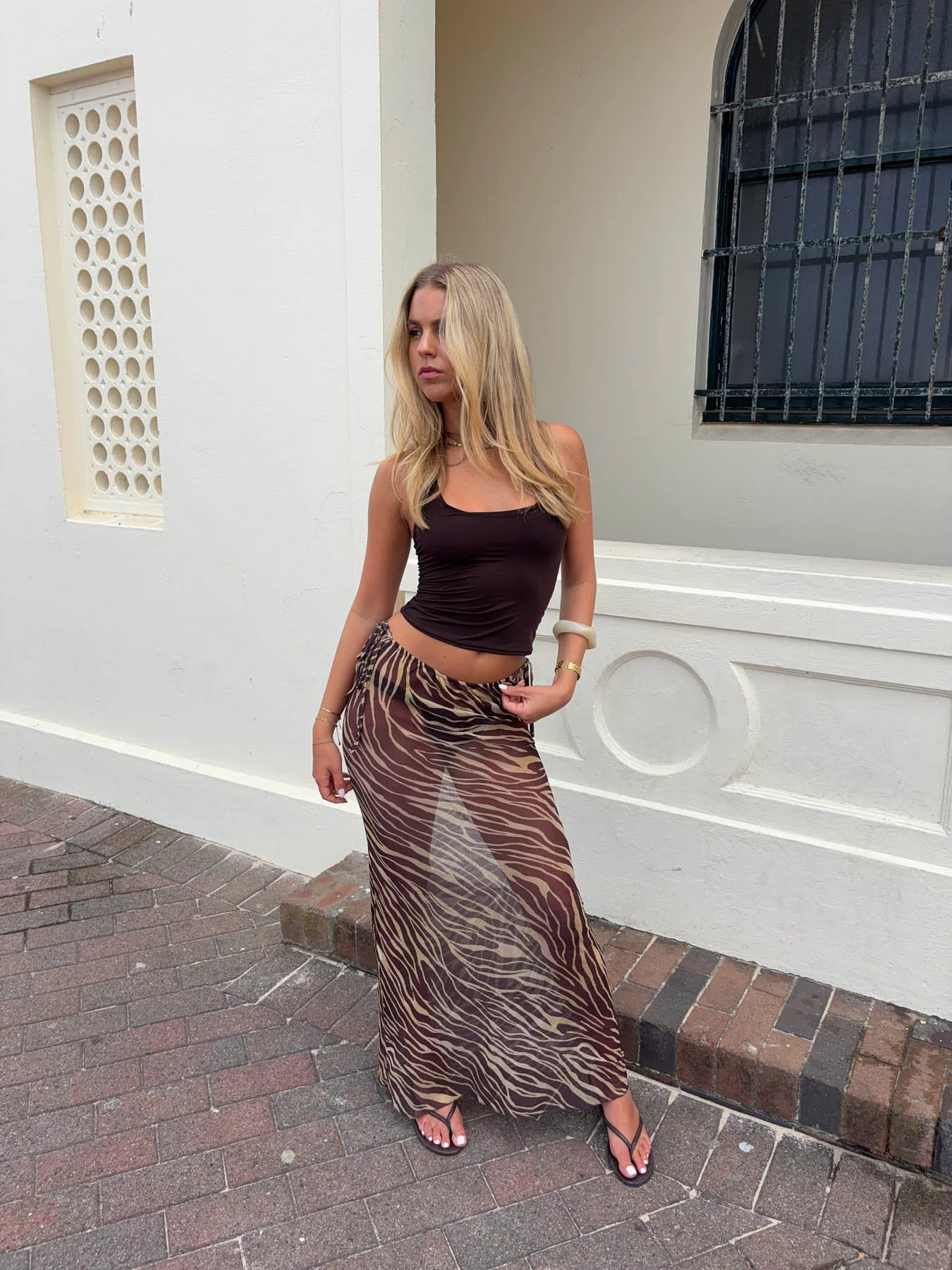 Azelma nederdel i mesh med zebraprint - Brun/beige - Image 11