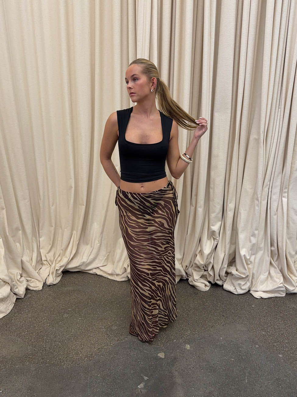 Azelma nederdel i mesh med zebraprint - Brun/beige - Image 9