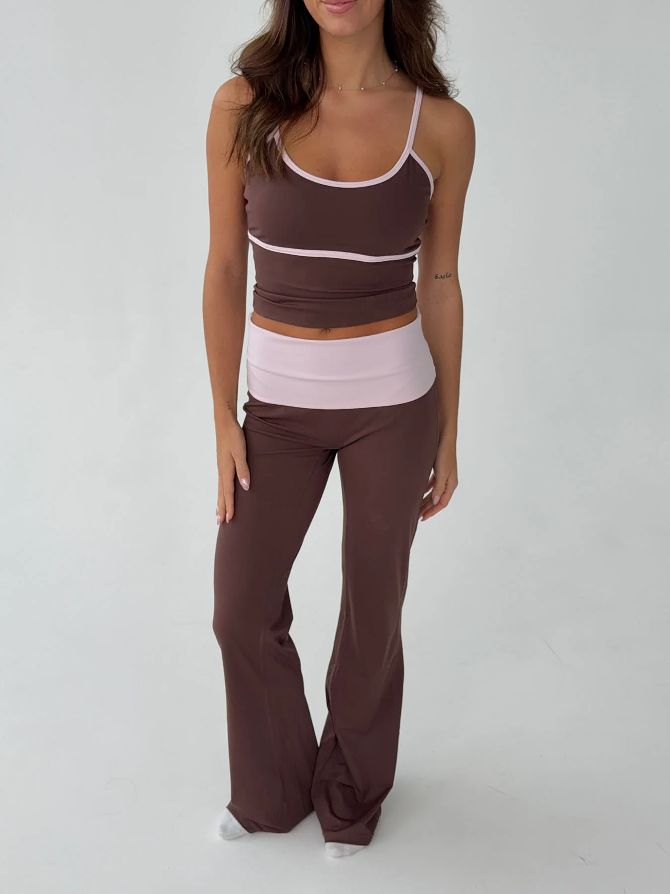 Essential folded yoga pants - Espresso/candyfloss