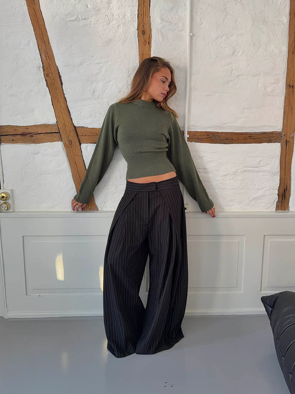 Klausa suitpants med nålestriber - Sort/hvid - Image 9