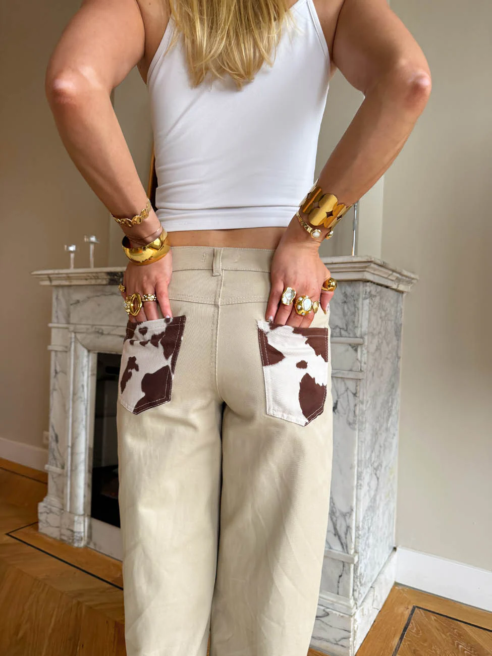 Scandivv jeans med koprint - Beige - Image 6