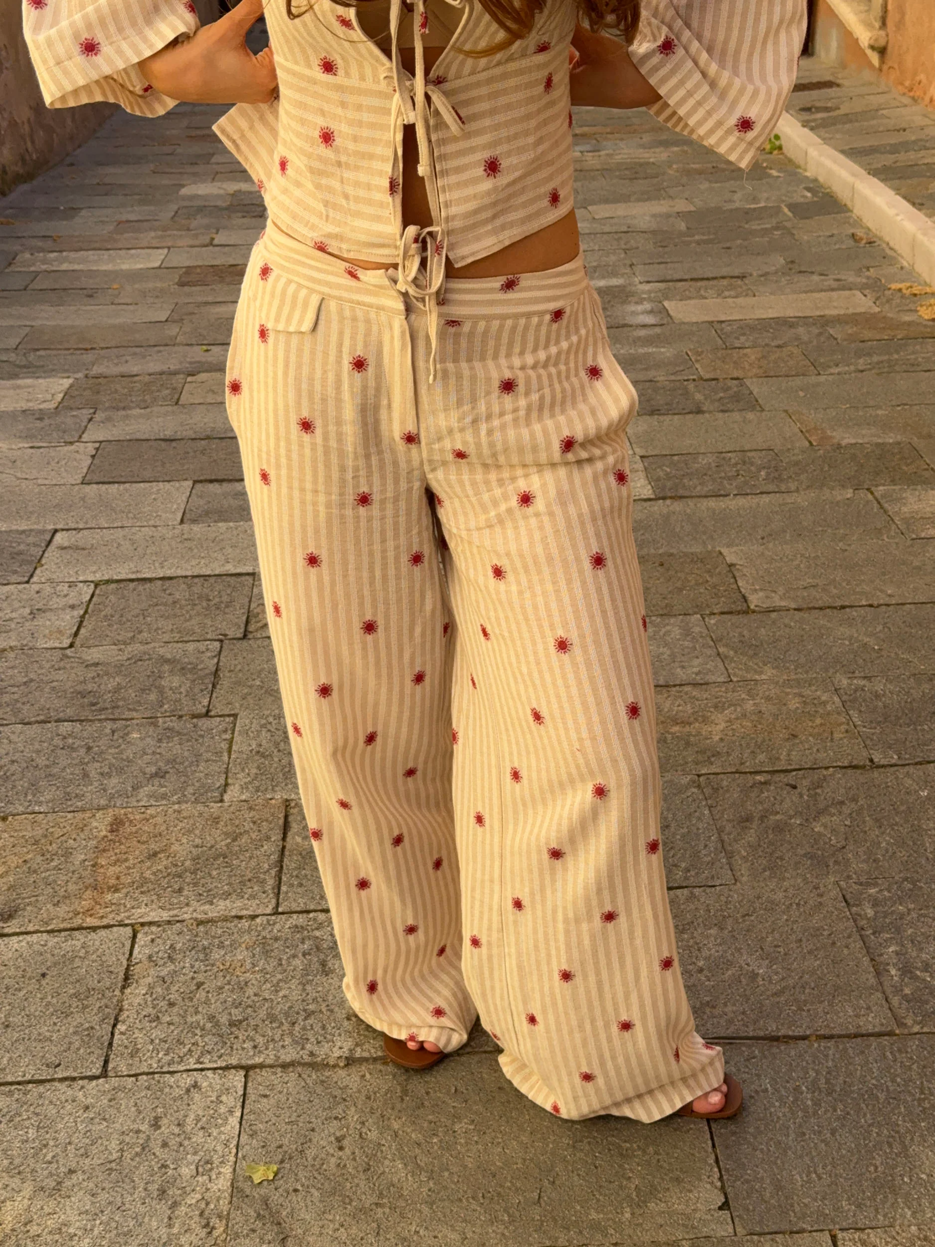 Mireille bukser med solmønster - Beige/rød - Image 6