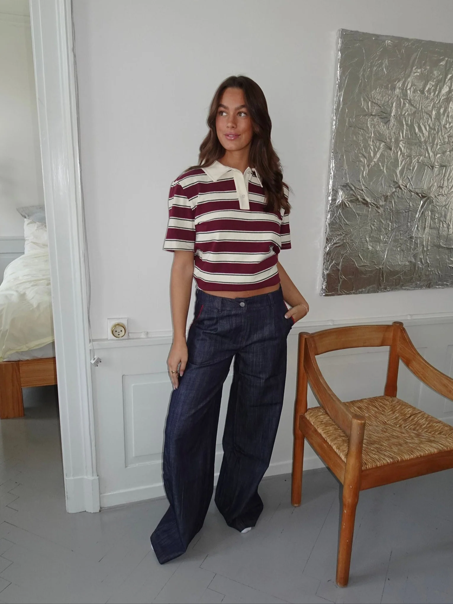 Astrid jeans med detaljer - Navy/rød