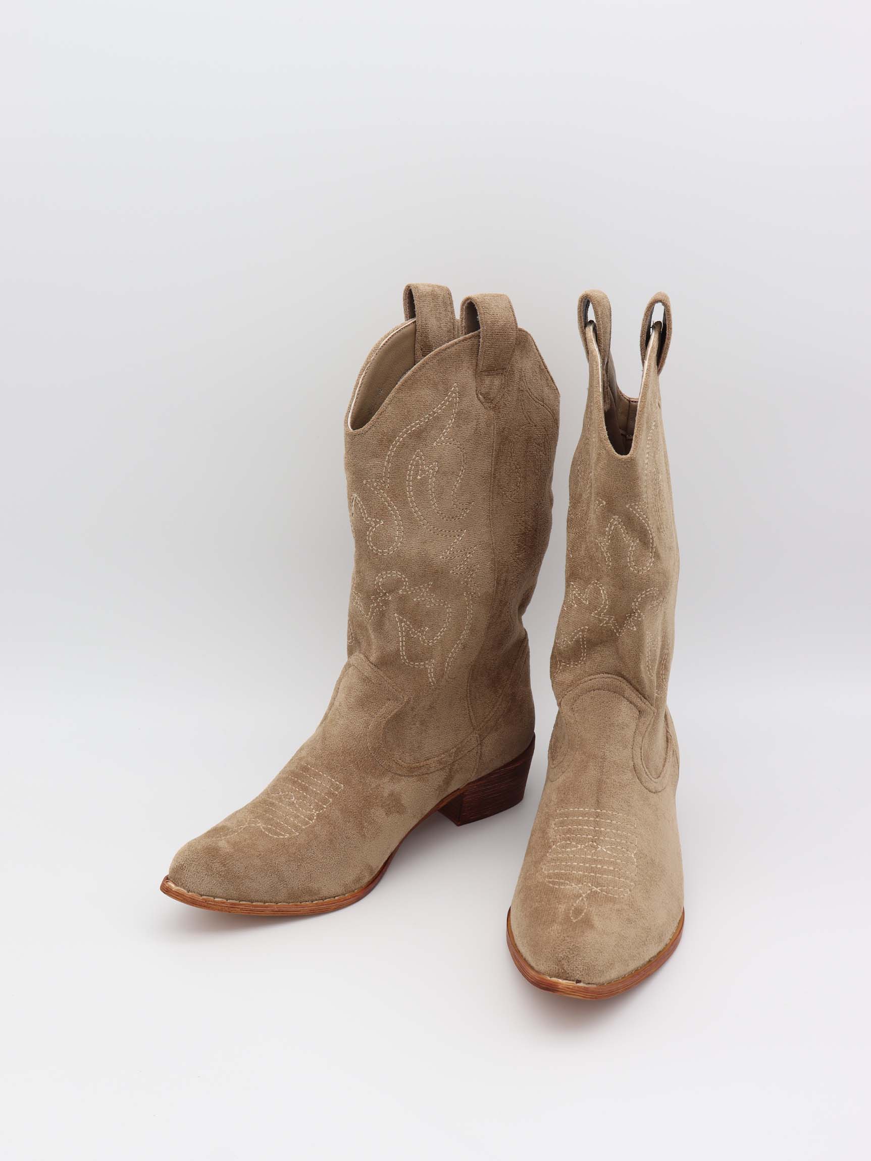 Bassau Cowboystøvler i beige imiteret ruskind - Image 13