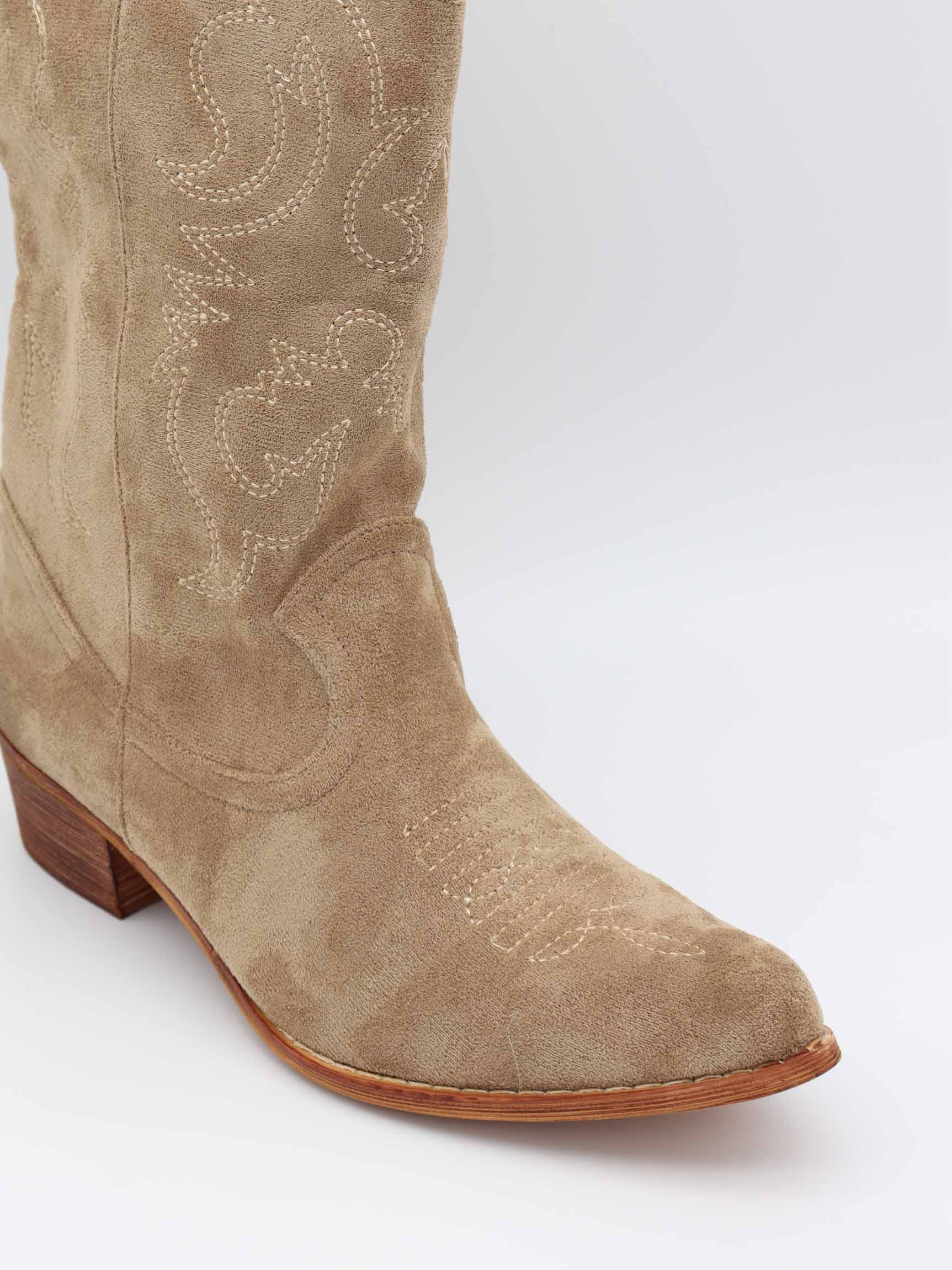 Bassau Cowboystøvler i beige imiteret ruskind - Image 5