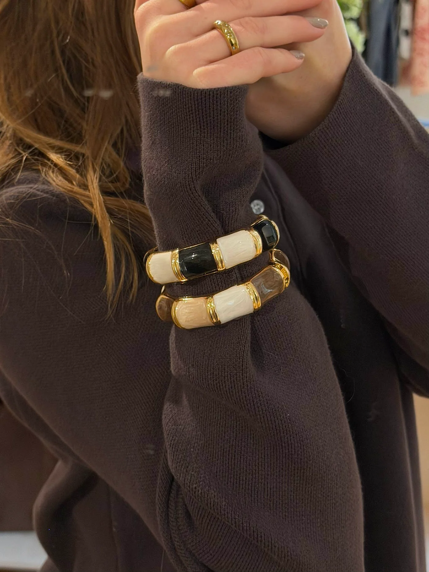 Ebony armbånd med striber - Sort/hvid - Image 7