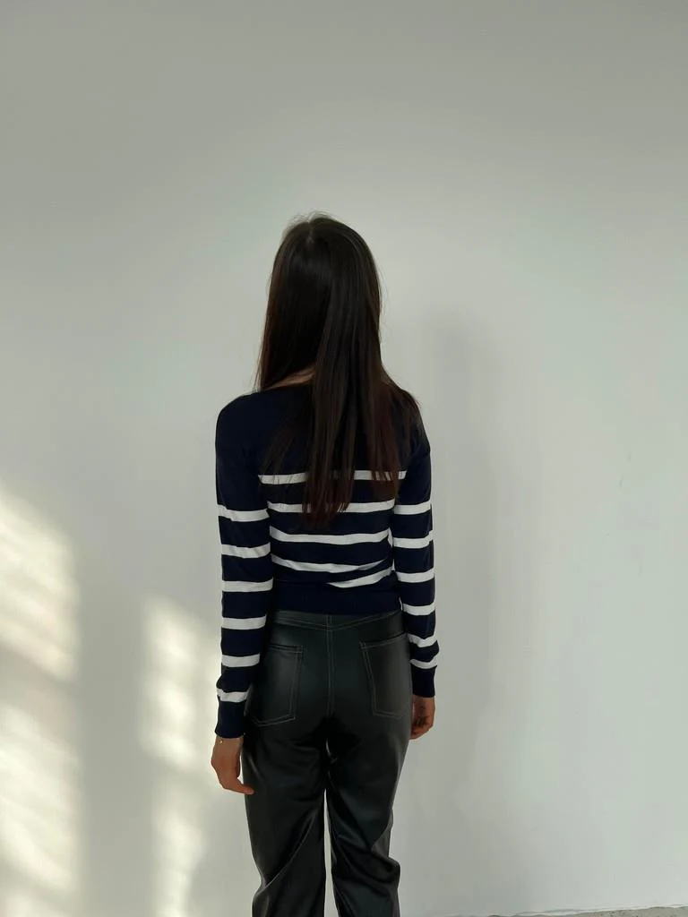 Emmy striktrøje - Navy/hvid - Image 4