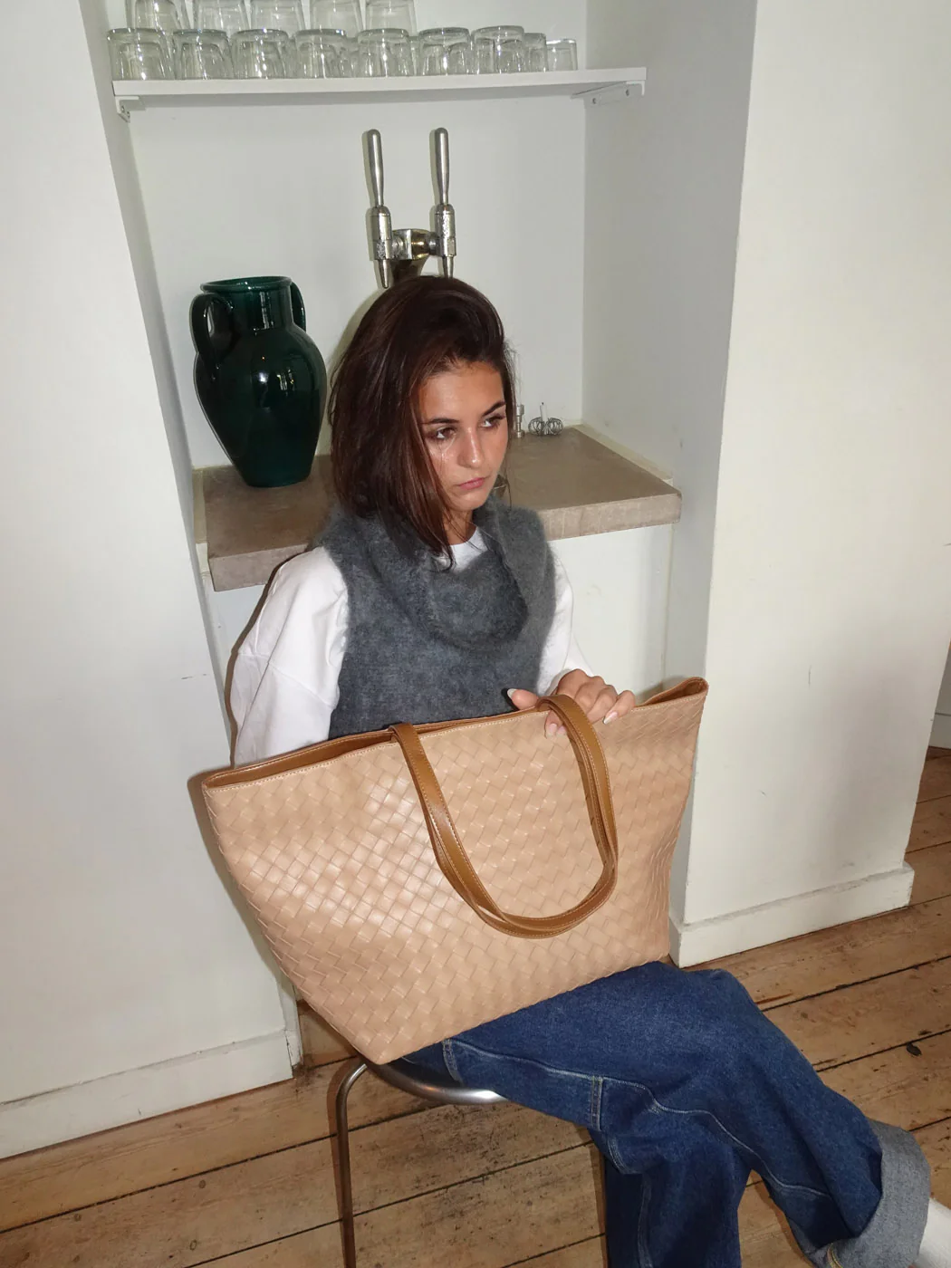 Chili flettet taske - Beige - Image 13