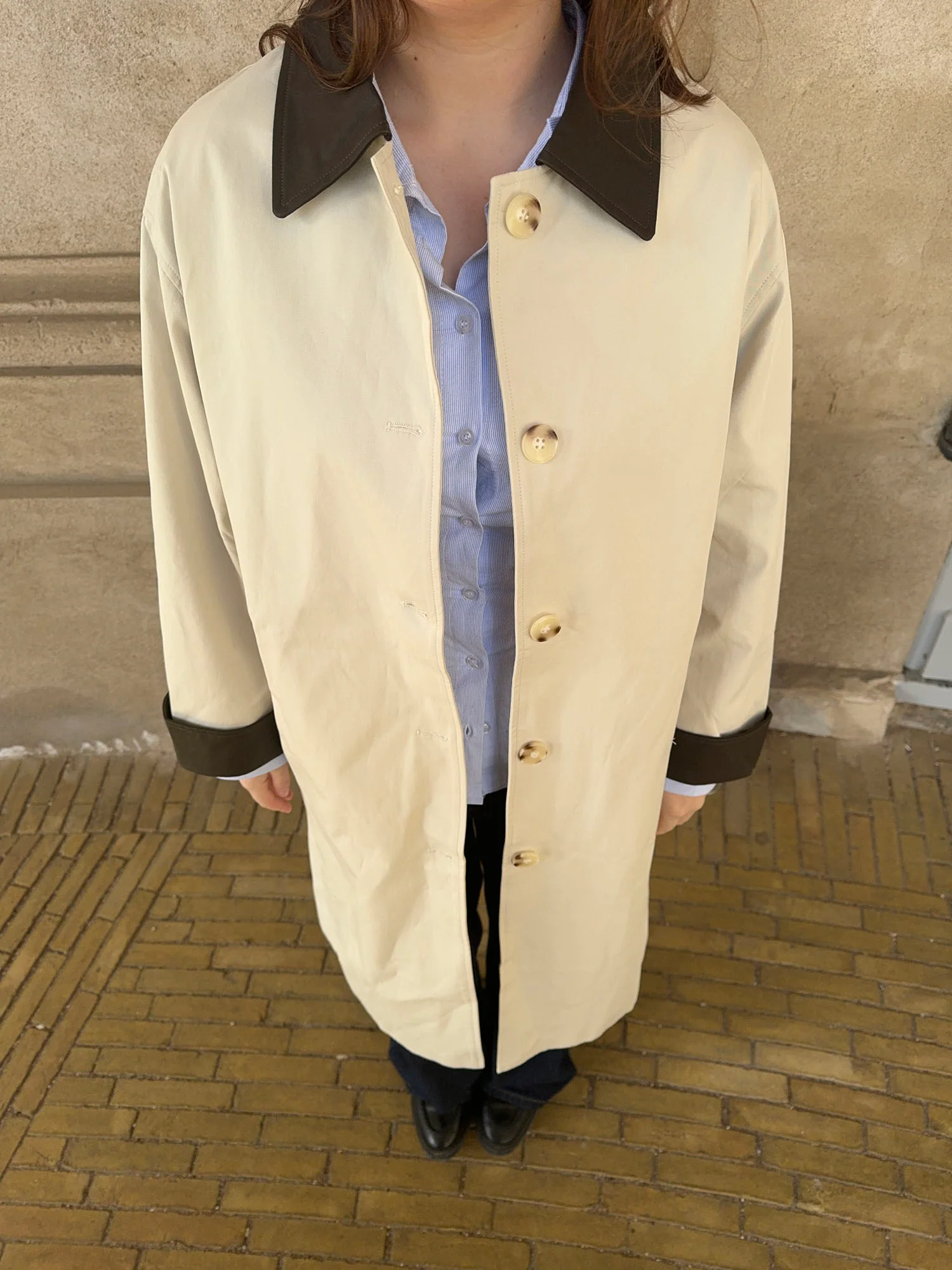 Vespera frakke med krave - Lys beige/brun - Image 4