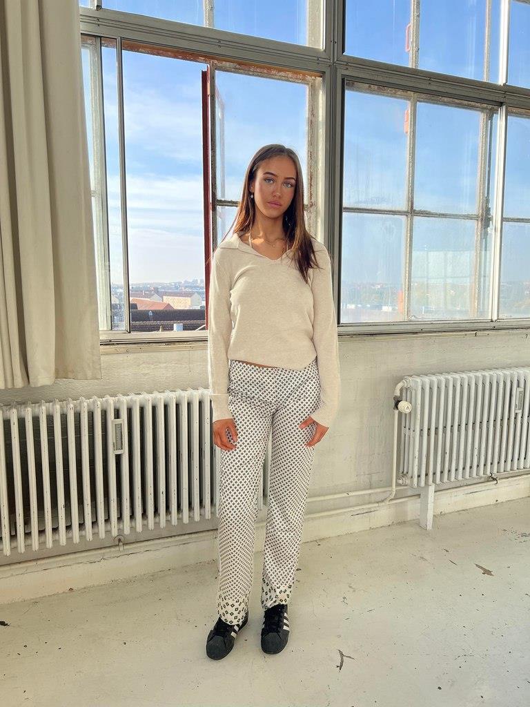 Lona lavtaljede satinbukser - Off-white/grøn - Image 5