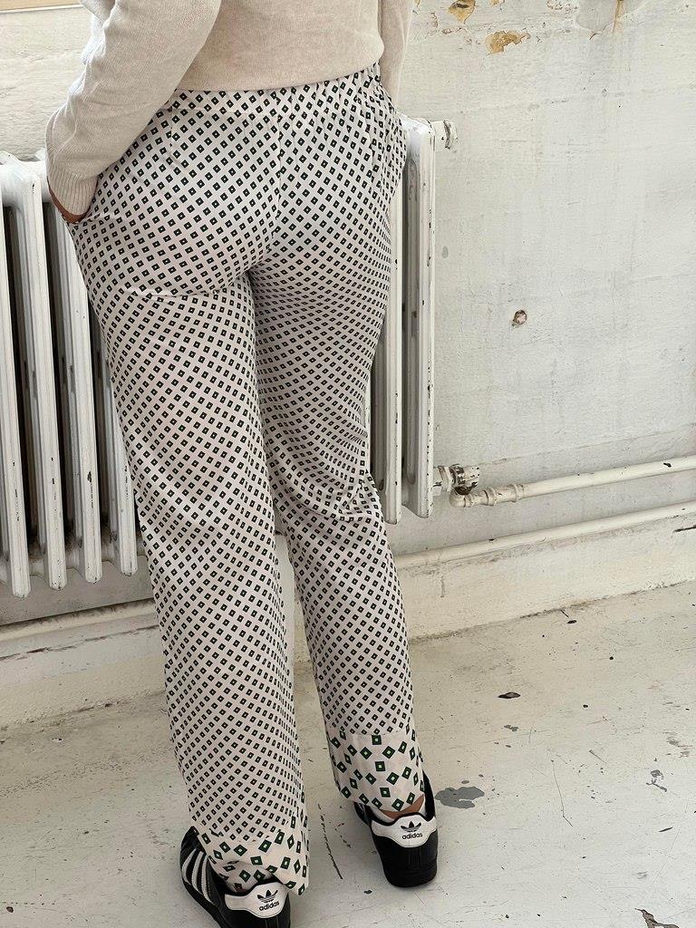 Lona lavtaljede satinbukser - Off-white/grøn - Image 6