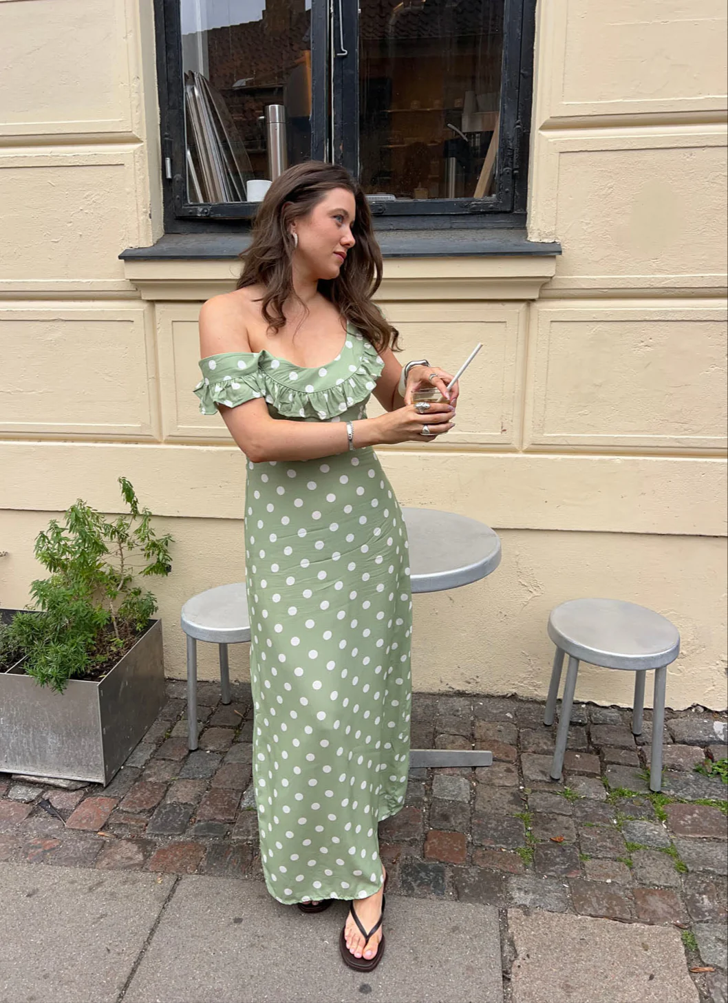 Luna kjole med polkaprikker - Grøn/hvid - Image 3