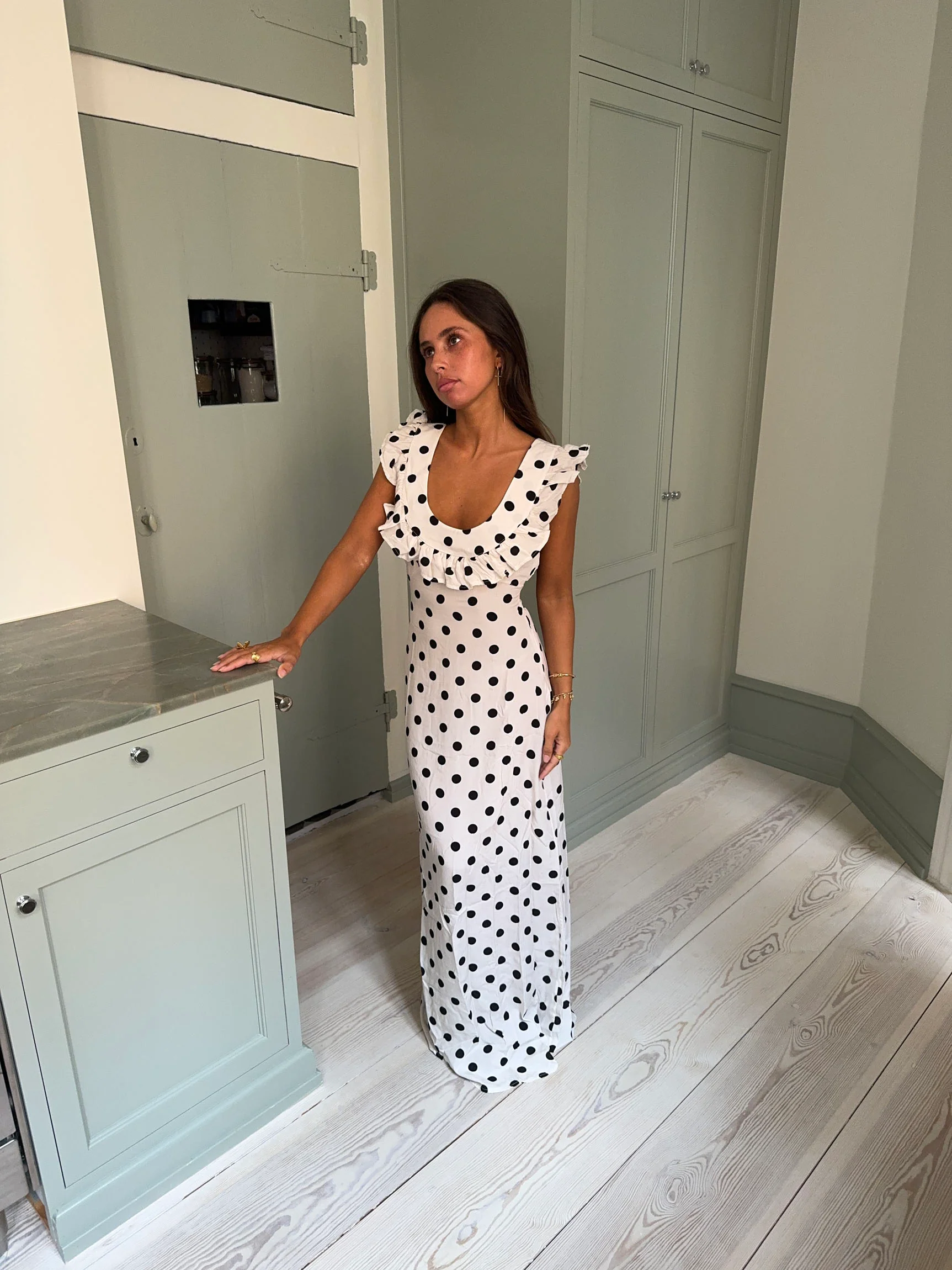 Luna kjole med polkaprikker - Off white/sort - Image 11