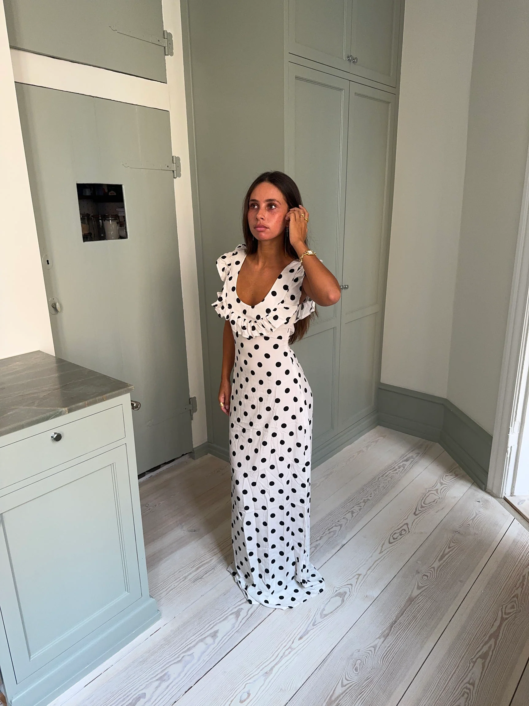 Luna kjole med polkaprikker - Off white/sort - Image 12