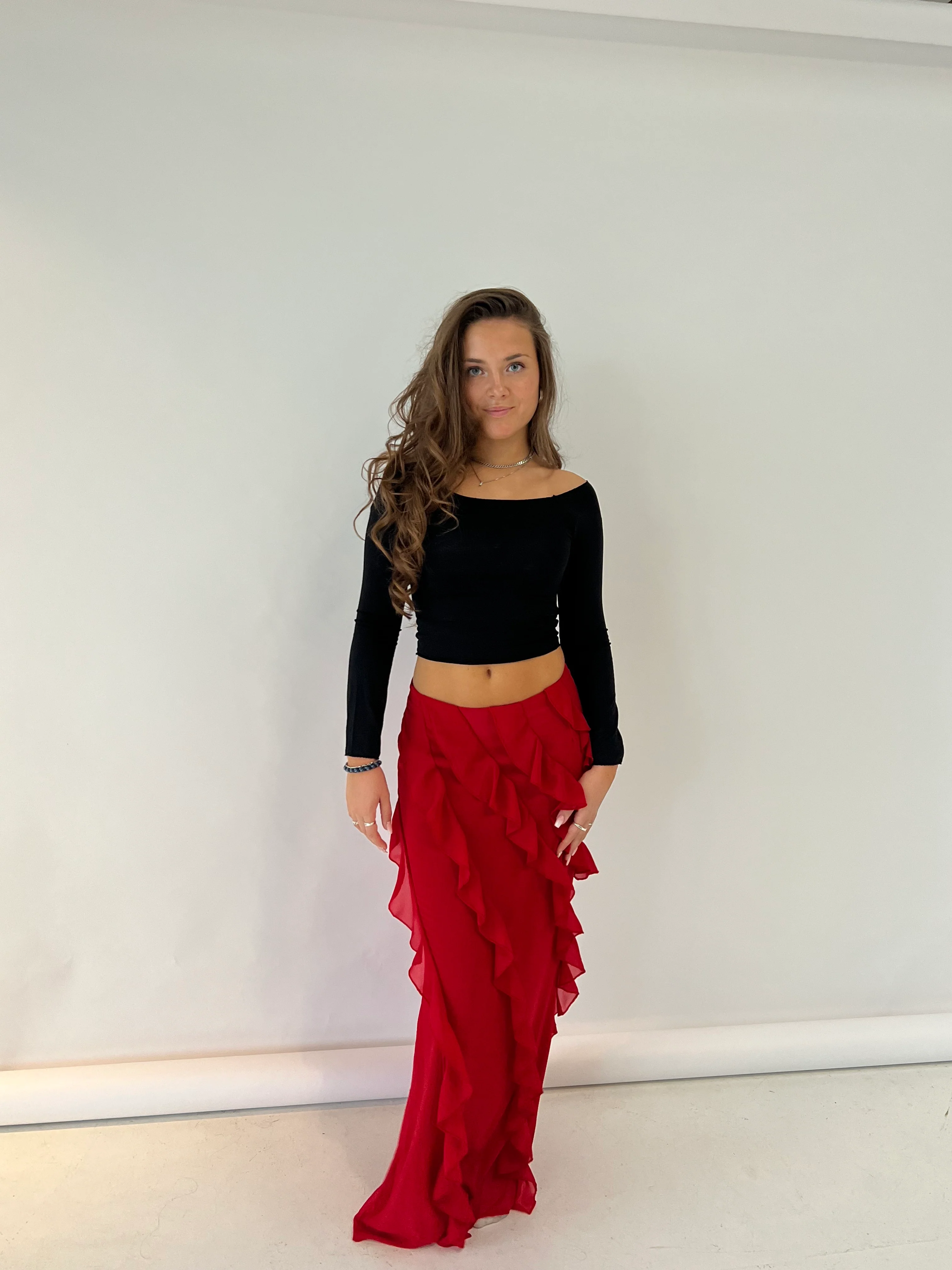 Marcie nederdel med frynser - rød - Image 11