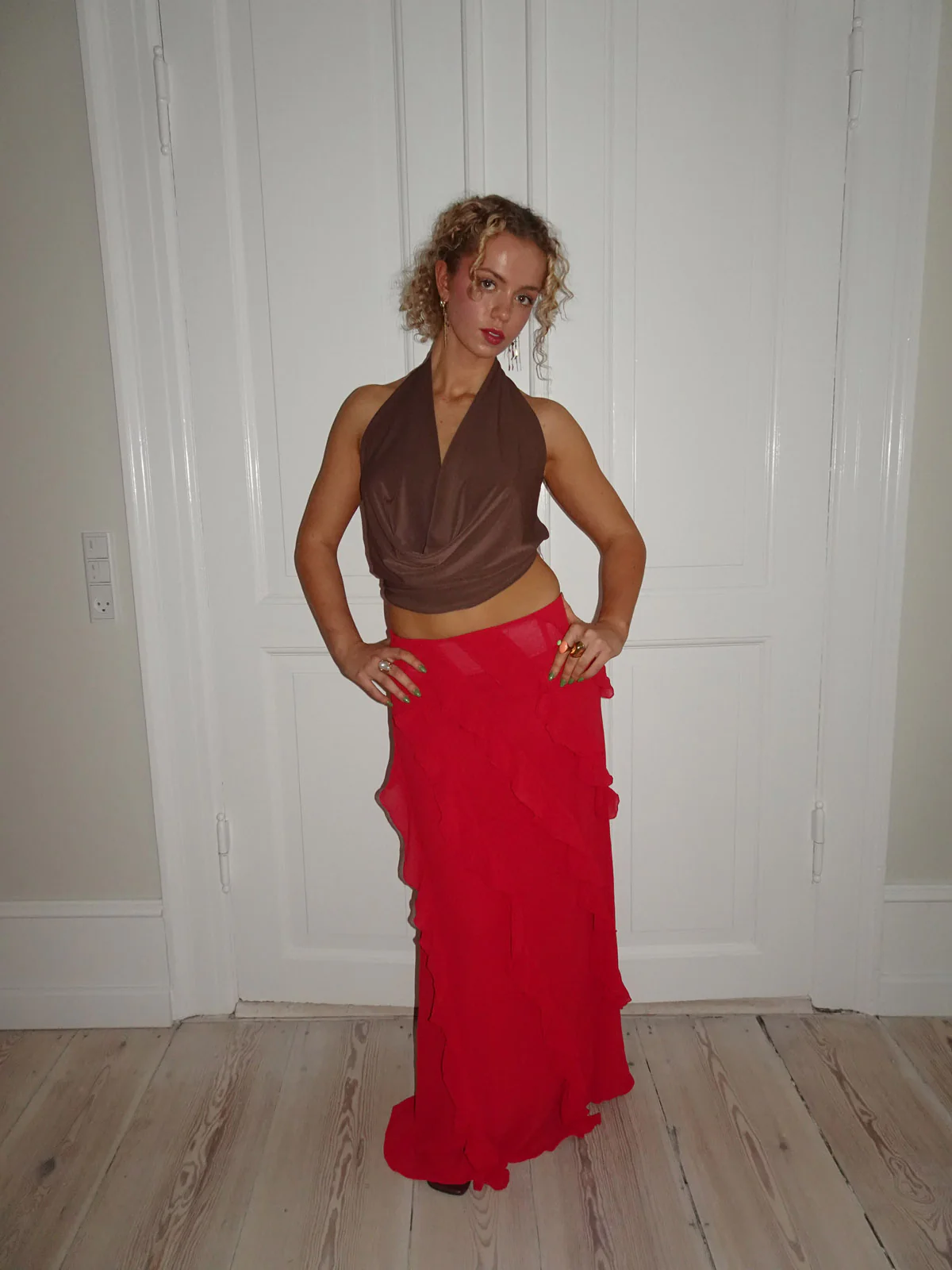 Marcie nederdel med frynser - rød - Image 13