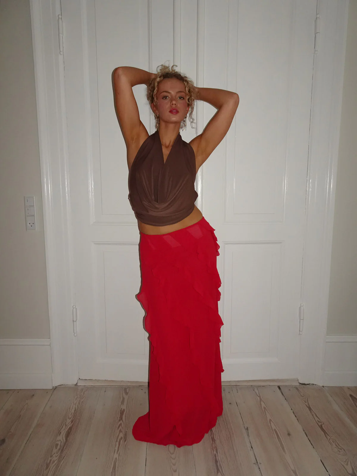 Marcie nederdel med frynser - rød - Image 7