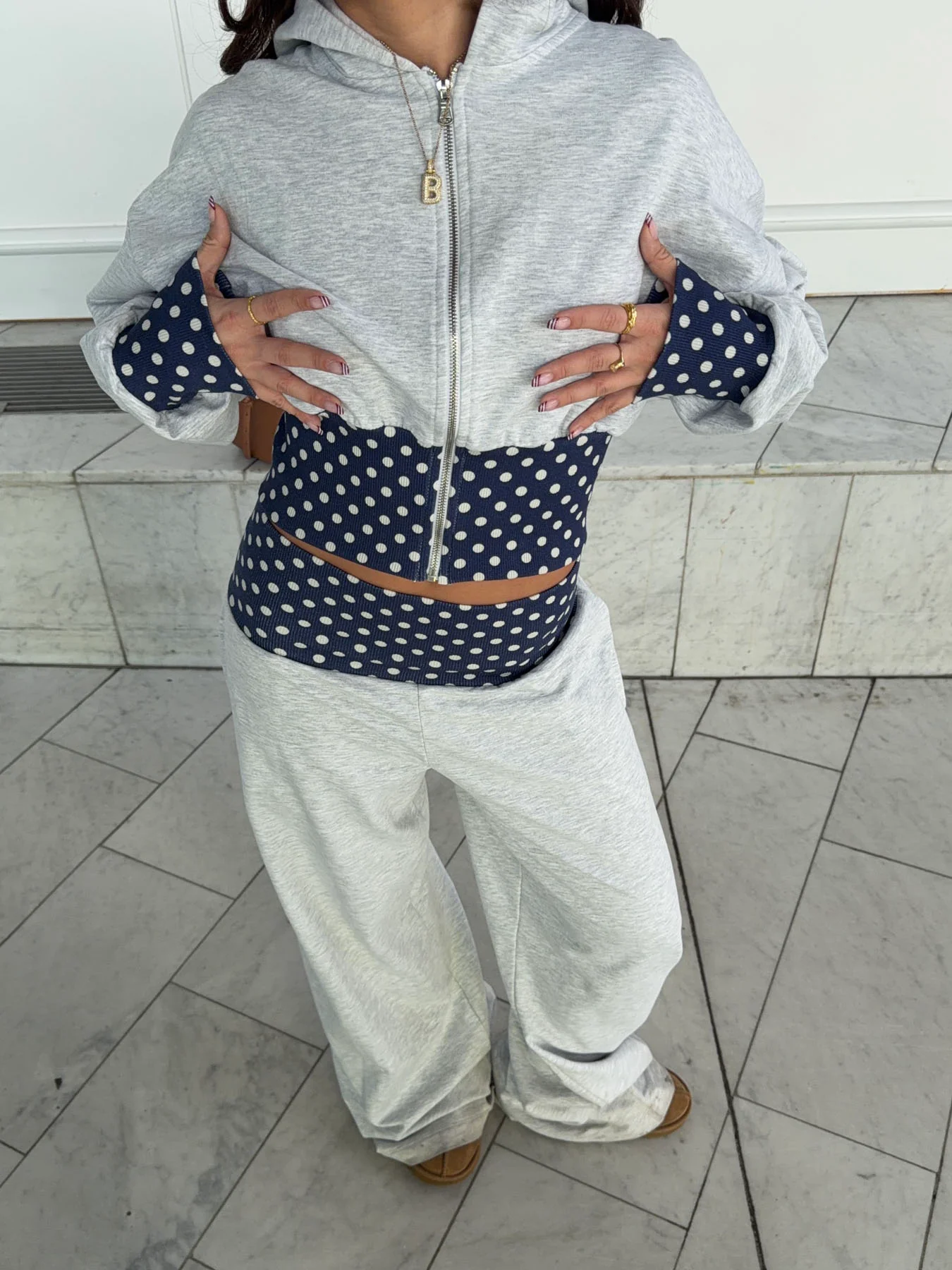 May sweatpants med polkaprikker - Grå/navy/hvid - Image 8