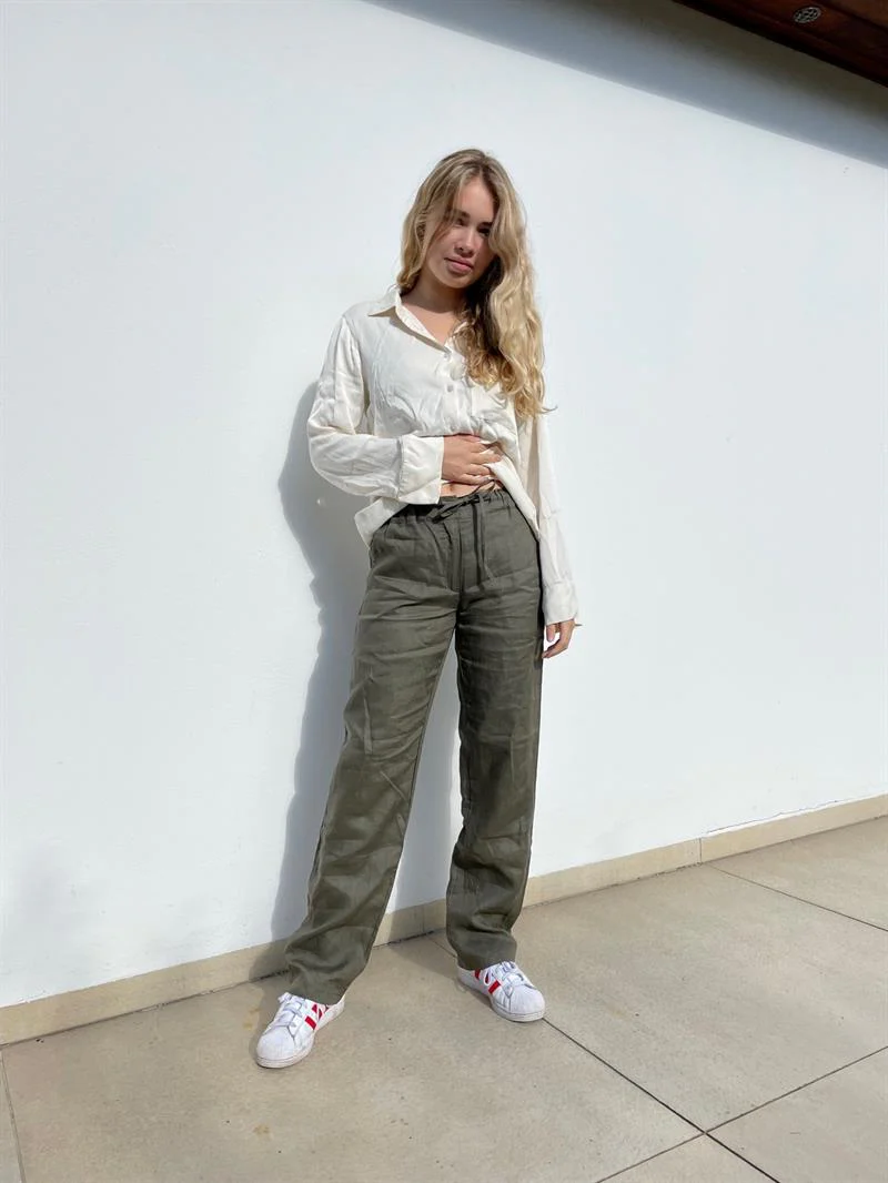 Rebecca hør bukser - Olivengrøn - Image 4