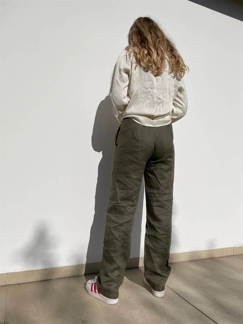Rebecca hør bukser - Olivengrøn - Image 7