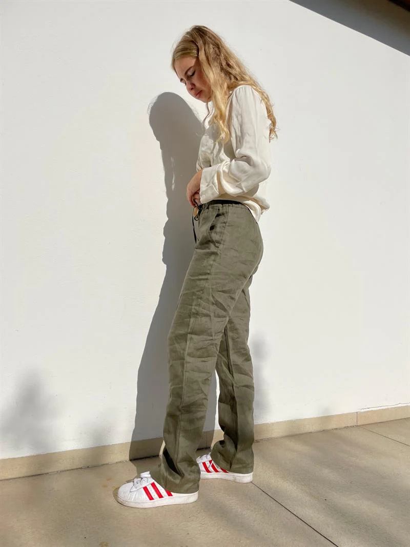 Rebecca hør bukser - Olivengrøn - Image 8