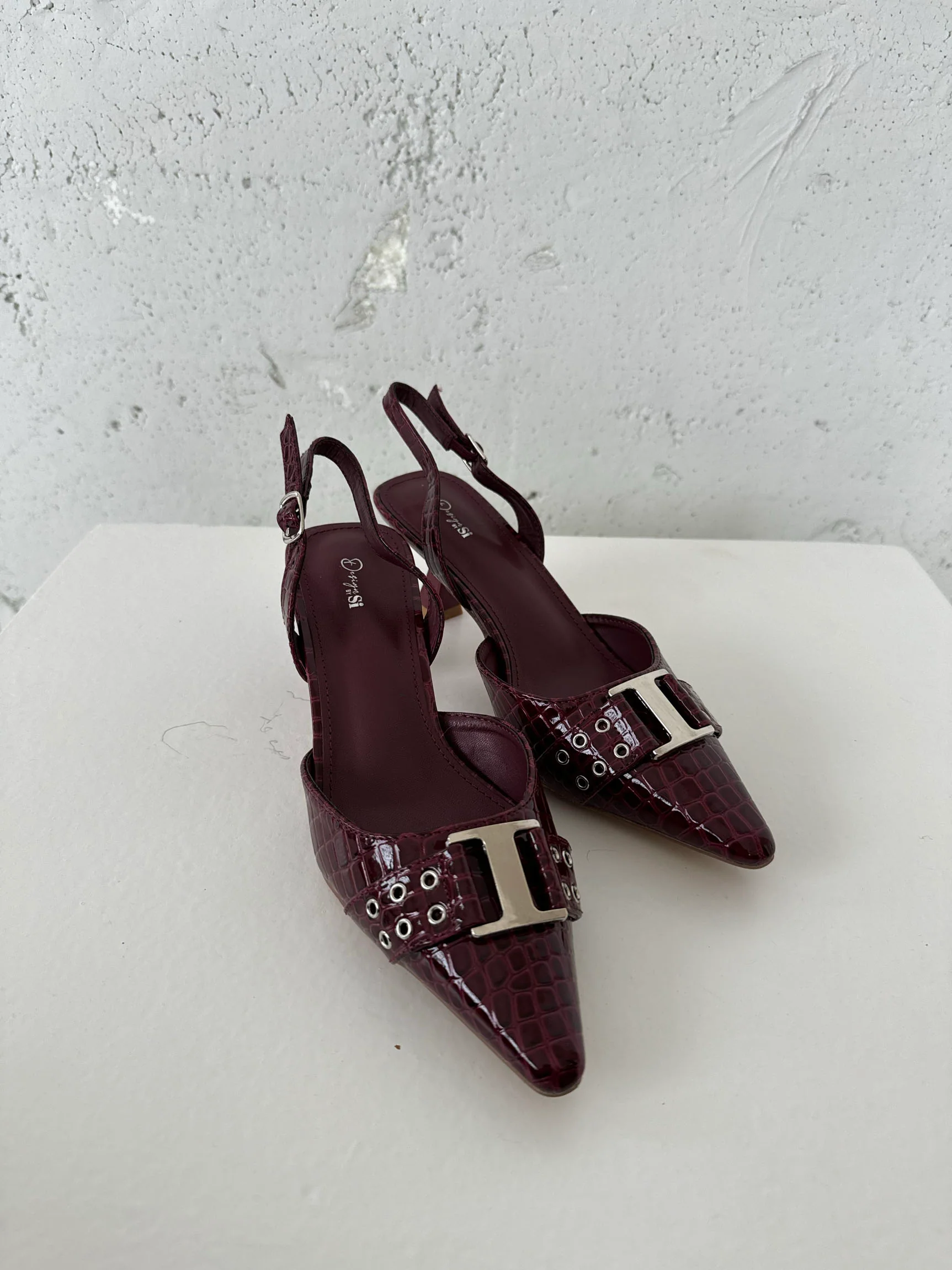 Nida slingback stiletter med spænde - Vinrød - Image 13