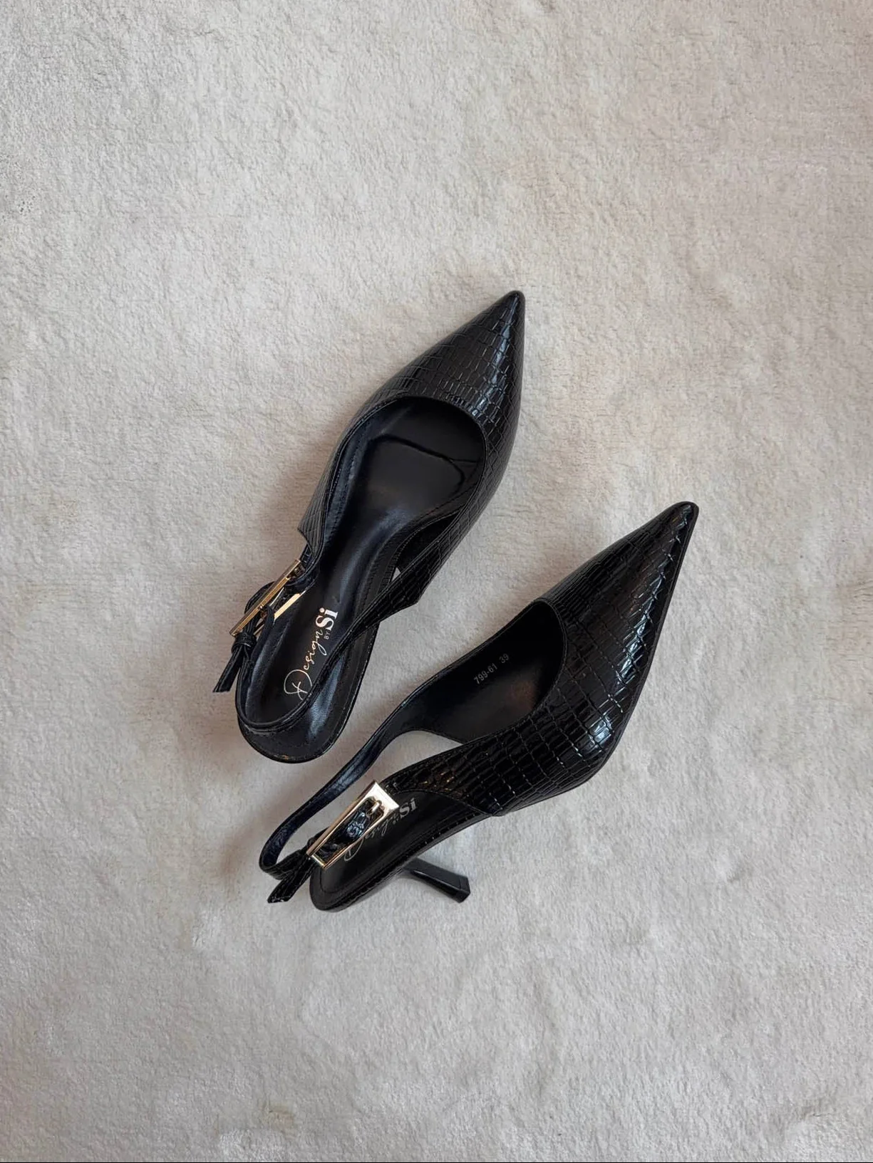 Karline slingback mules med krokodilleprint - Sort - Image 3