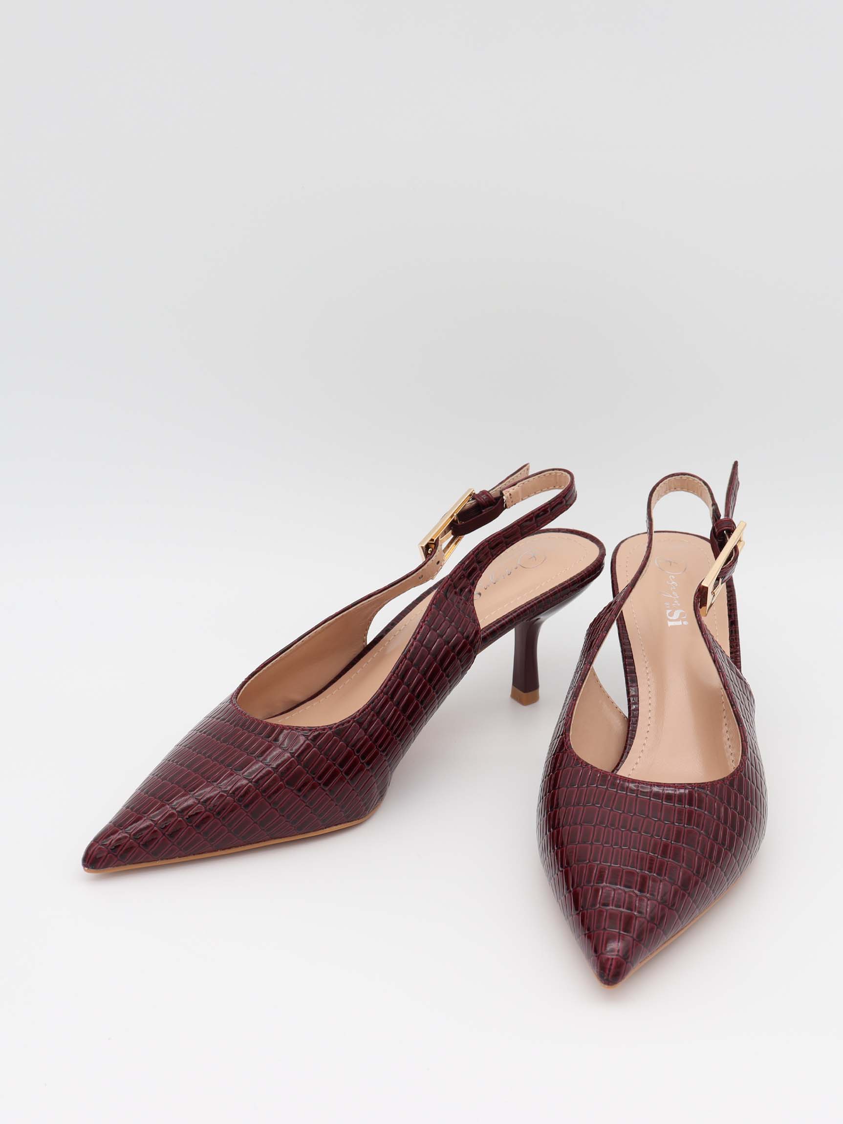 Karline slingback mules med krokodilleprint - Mørkerød - Image 4