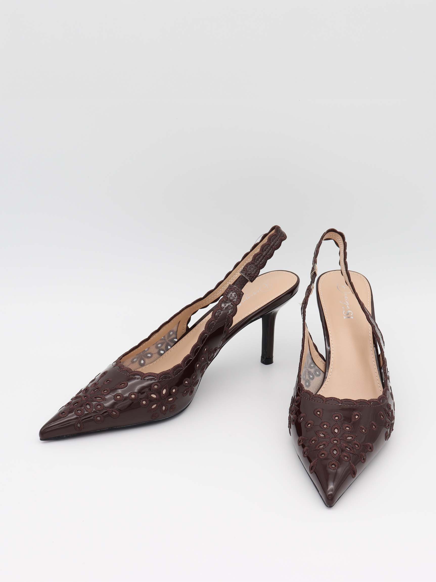 Ydun slingback hæle med detaljer - Mørkebrun - Image 6