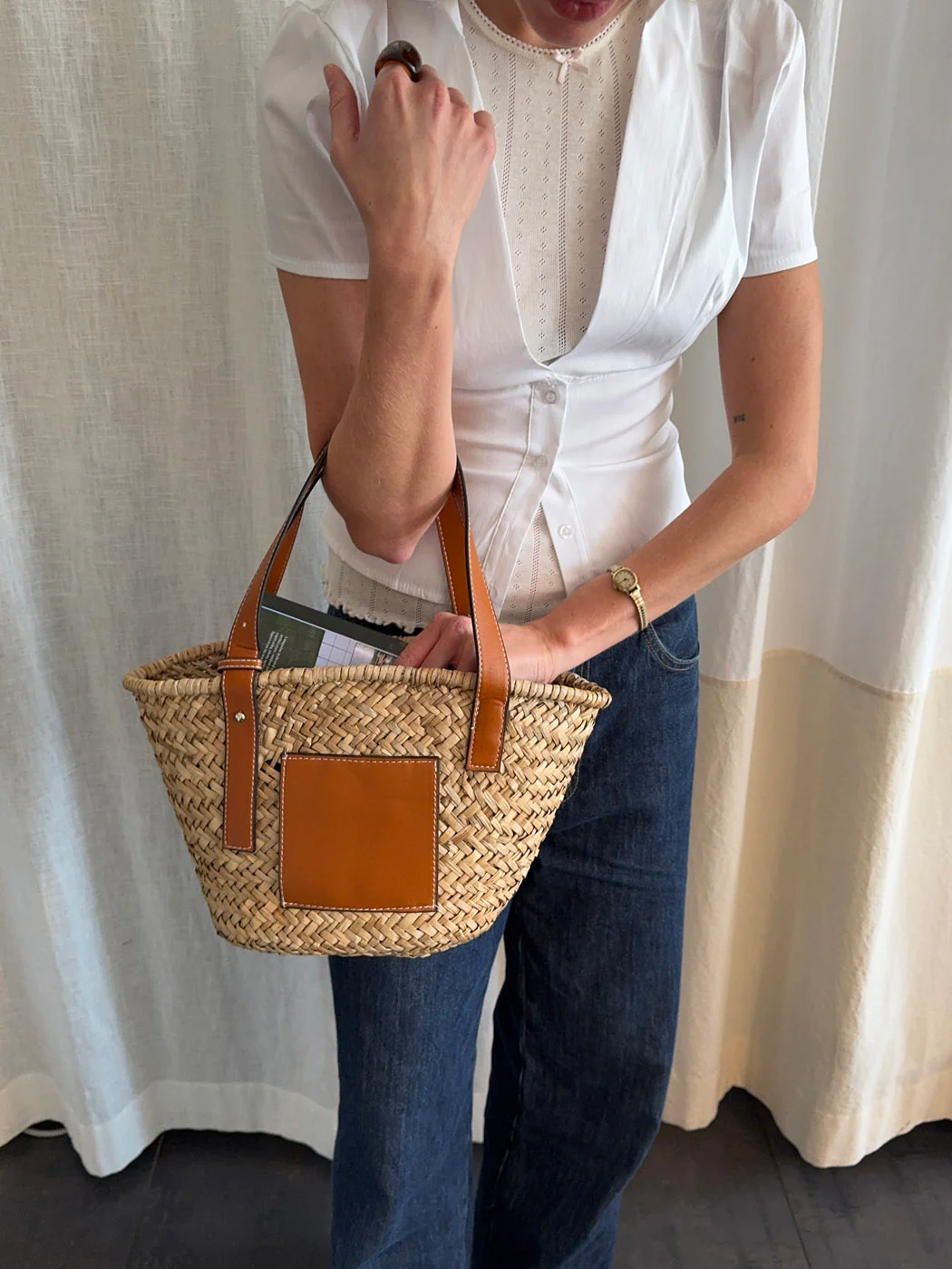 Botalia strandtaske i flet - Beige - Image 11