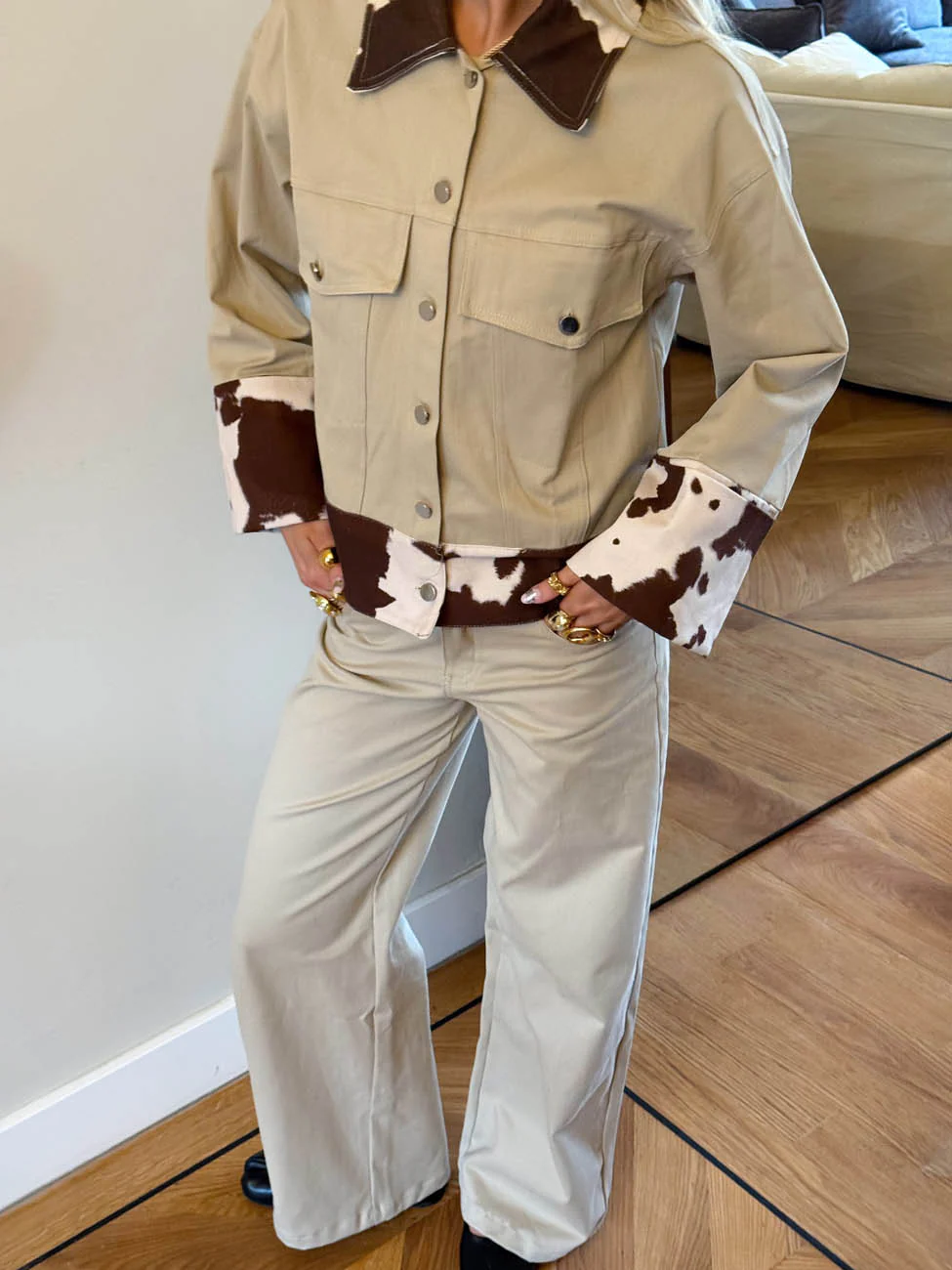 Scandivv denimjakke med koprint - Beige/brun/hvid - Image 12