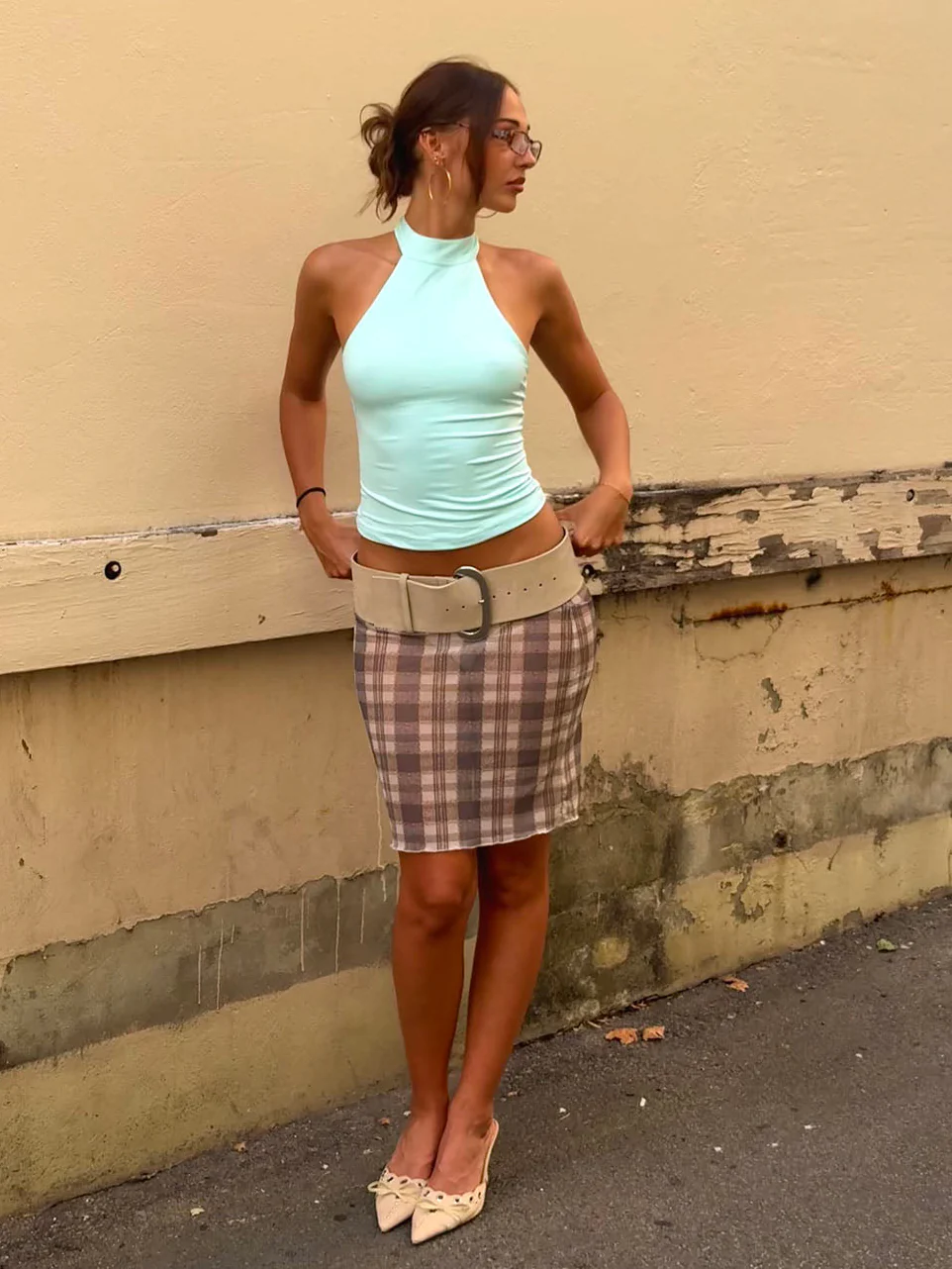 Daniella nederdel i mesh med tern - Blå/hvid - Image 2