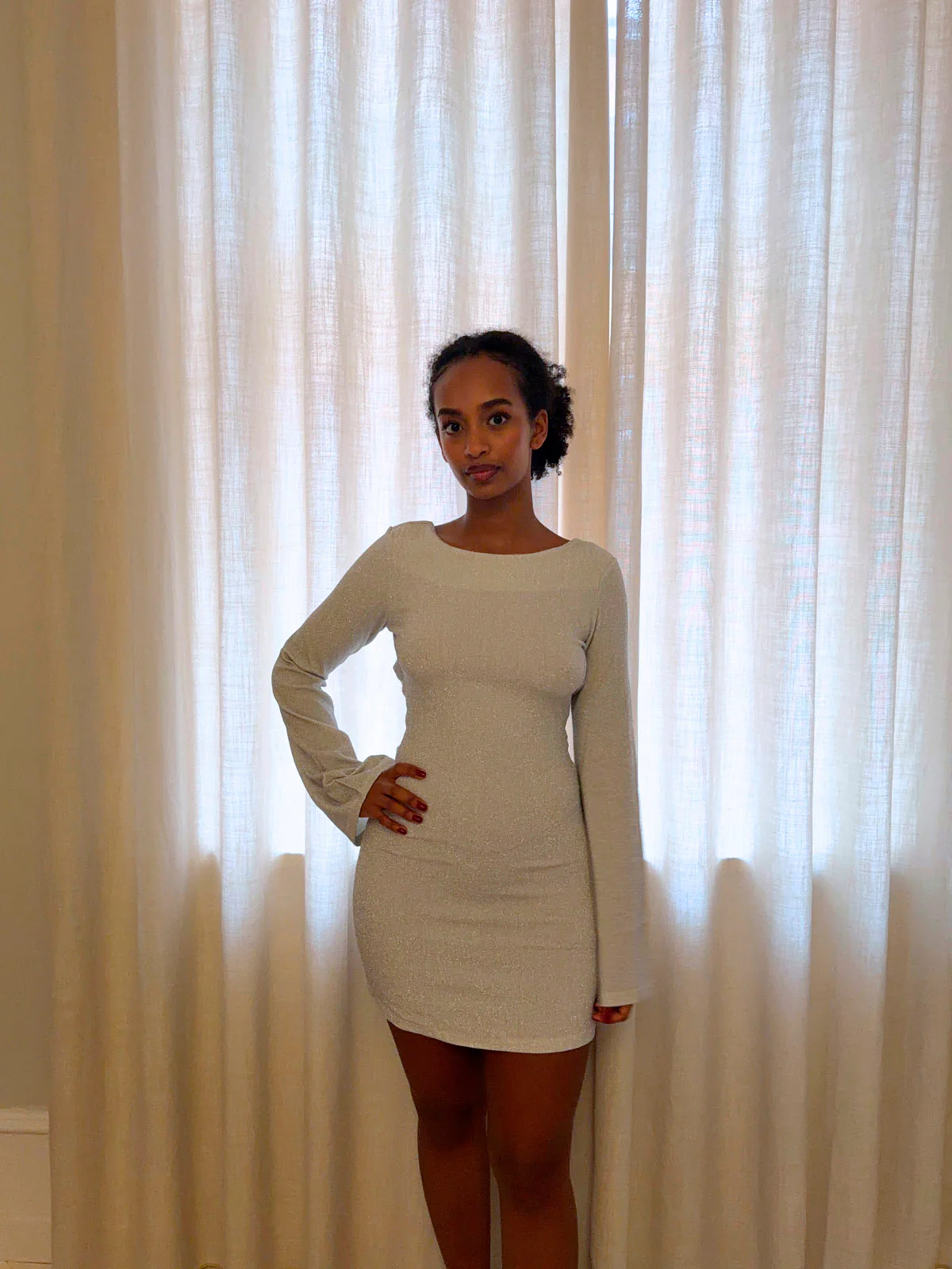 Solange glitterkjole med åben ryg - Sølv - Image 9