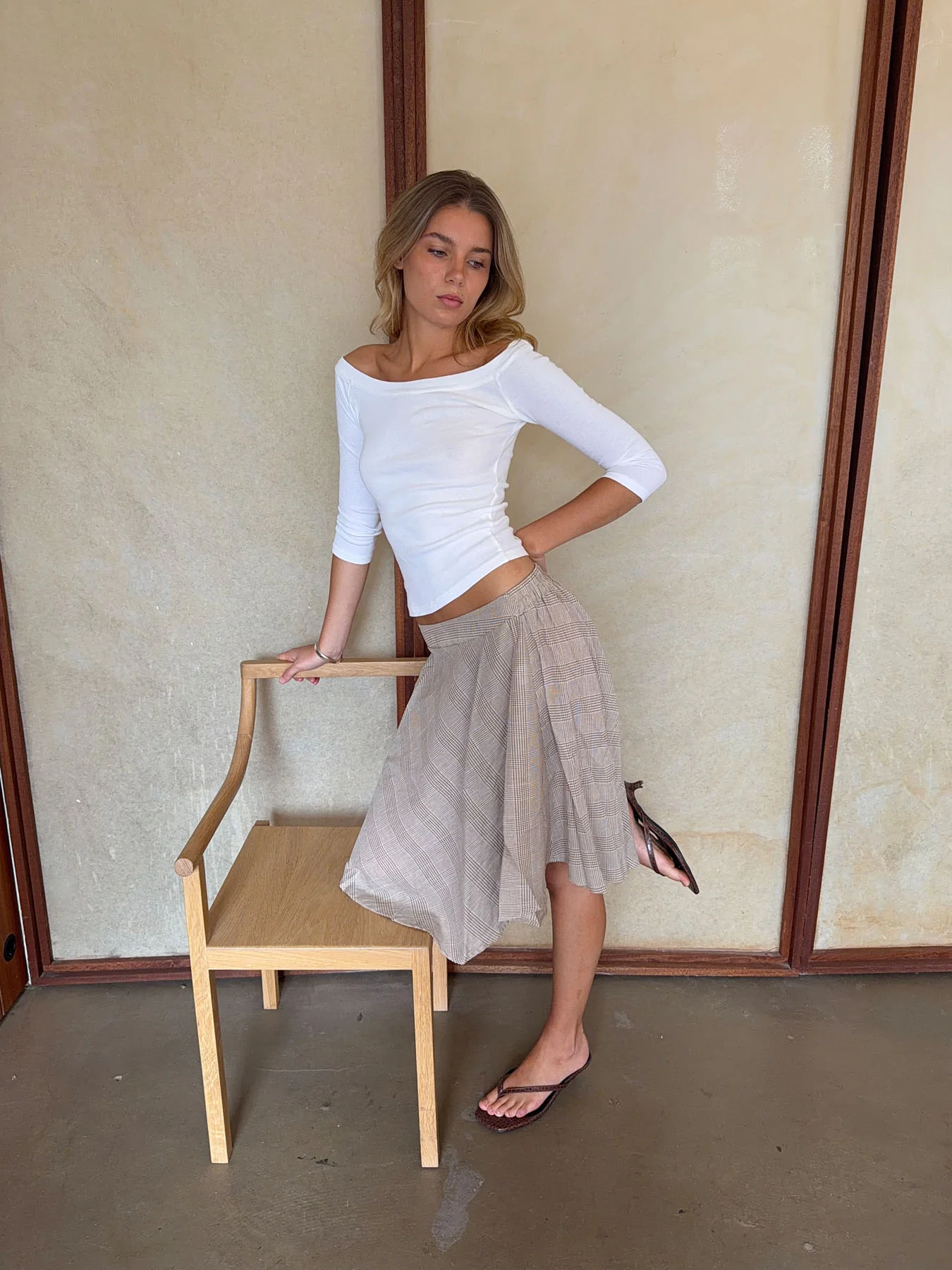 Mandy nederdel med tern - Beige - Image 5