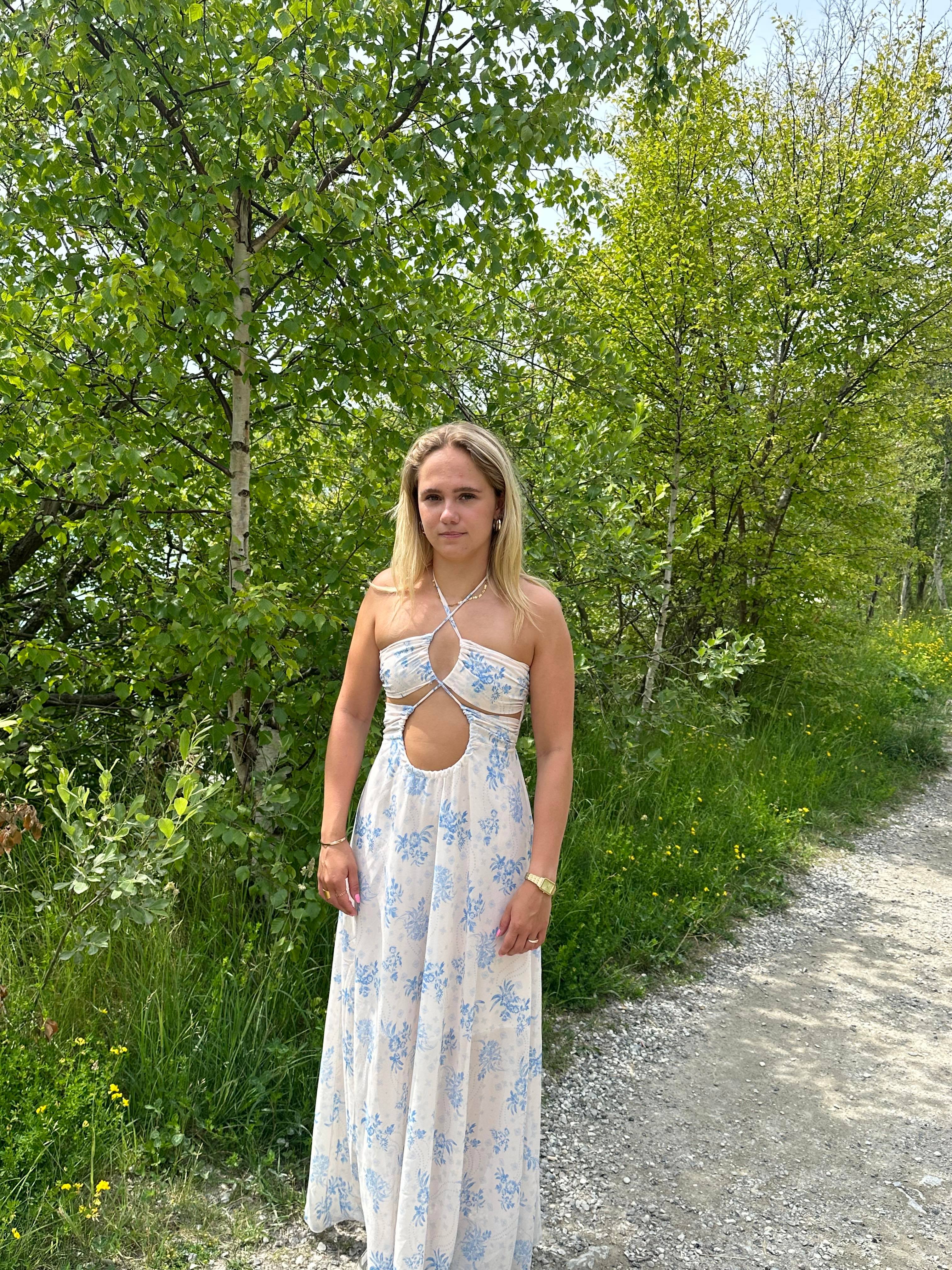 Asti kjole med lyseblå blomster - Beige - Image 7