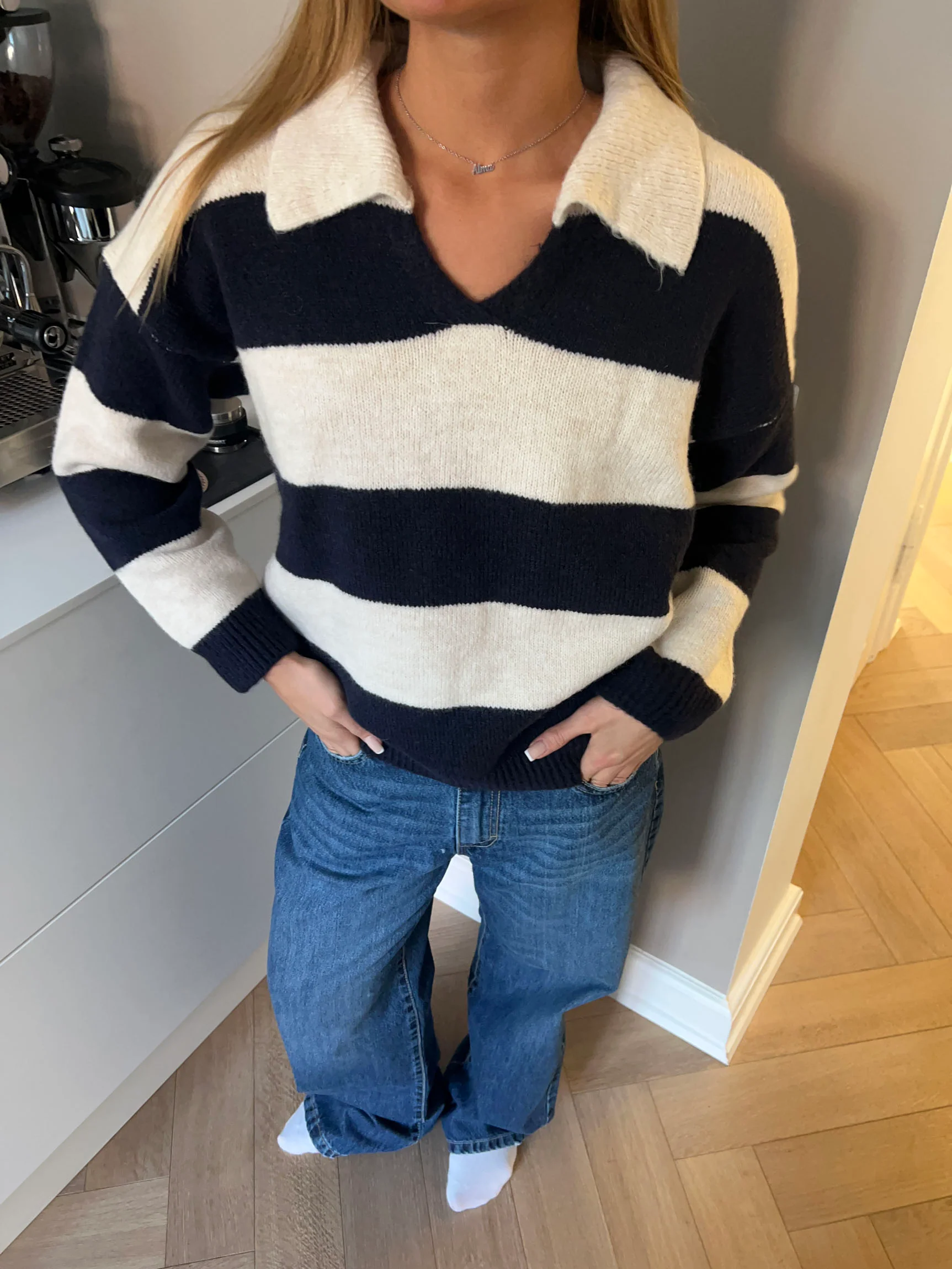 Margoth strikpolo med striber - Hvid/navy - Image 10