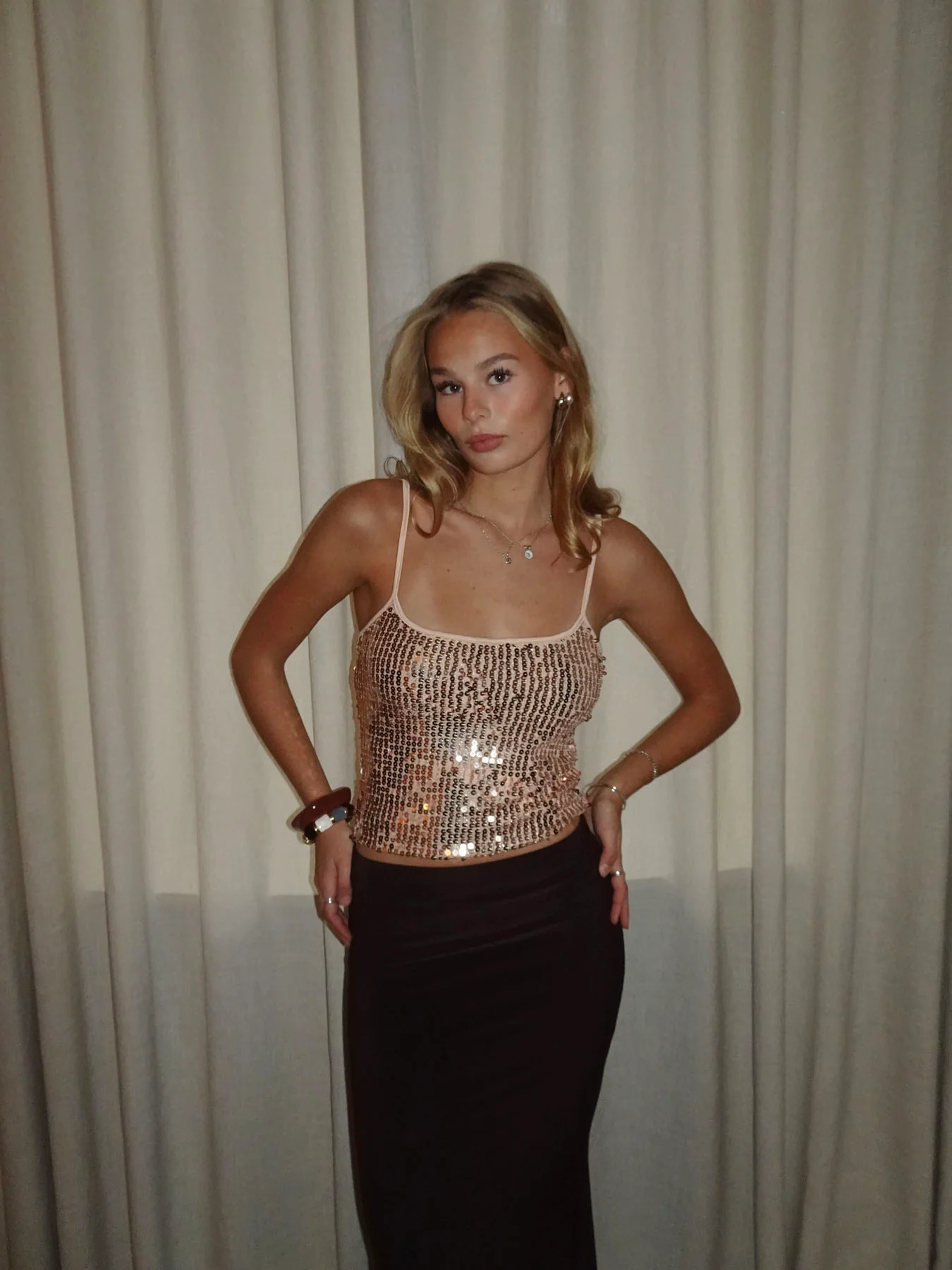 Tine top med pallietter - Rosa/guld - Image 6
