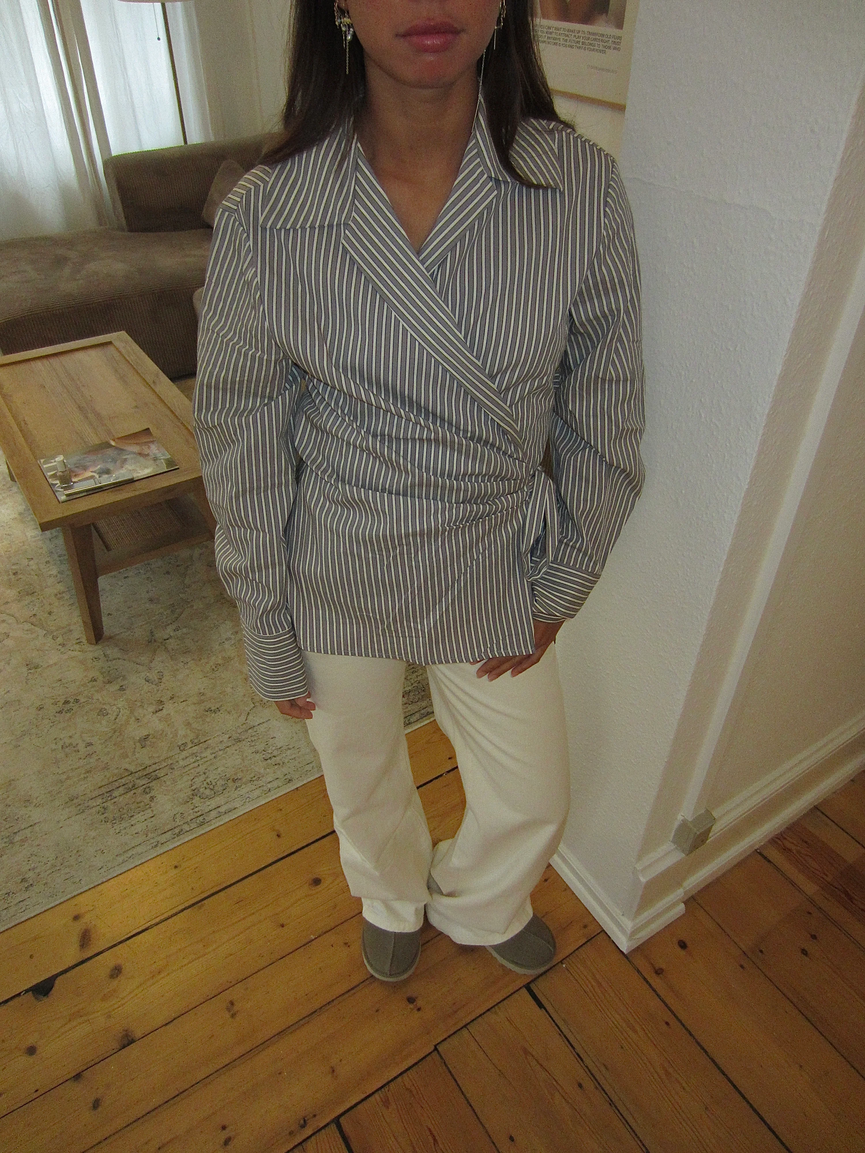 Milay skjorte med bindebÄnd - GrÄ/hvid - Image 4