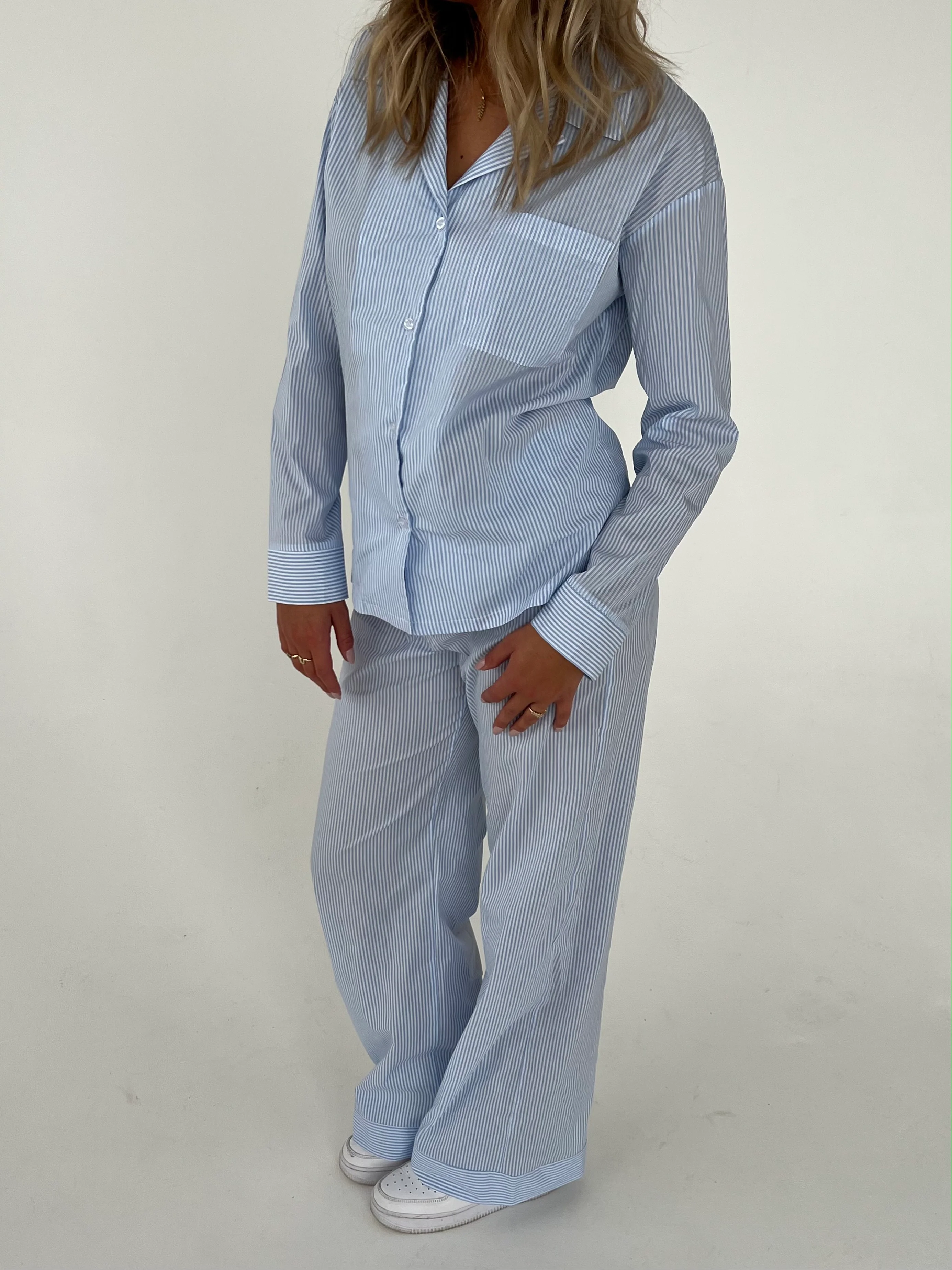 Avana pyjamasskjorte med striber - Blå/hvid - Image 7