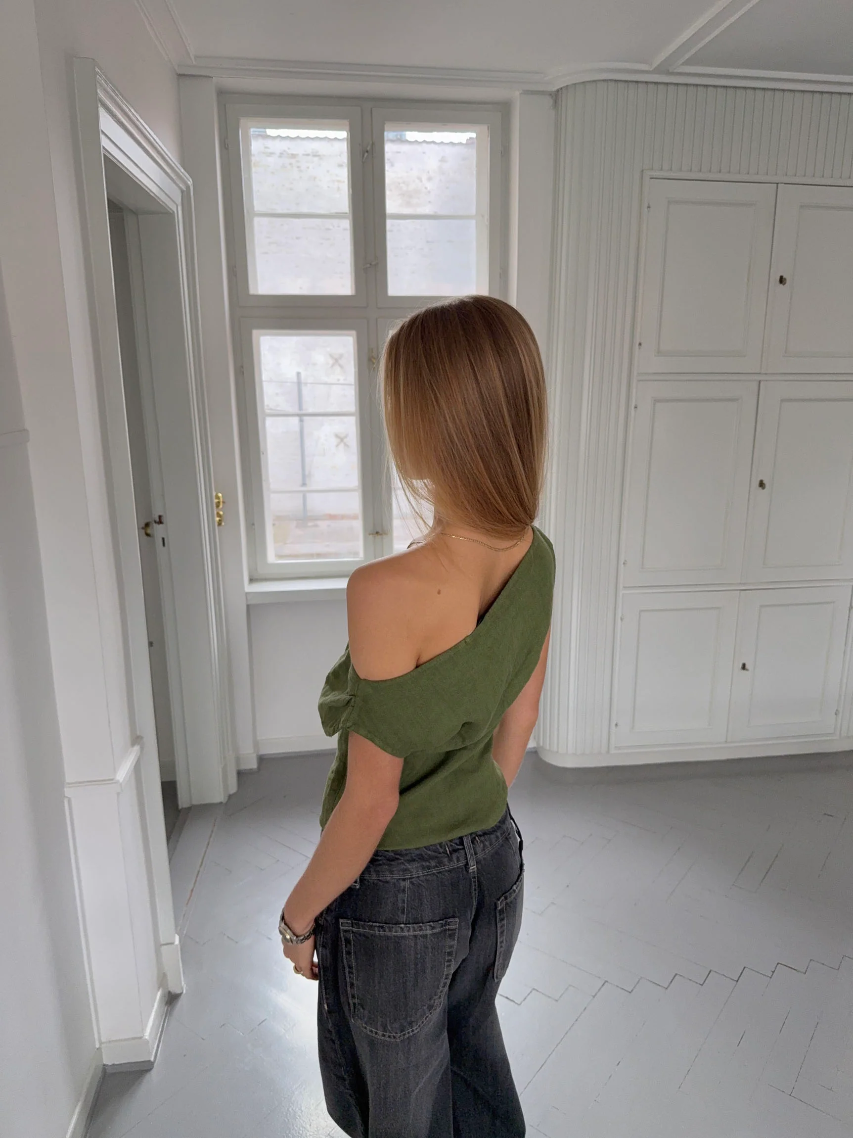 Tiril one shoulder top i hør - Grøn - Image 6