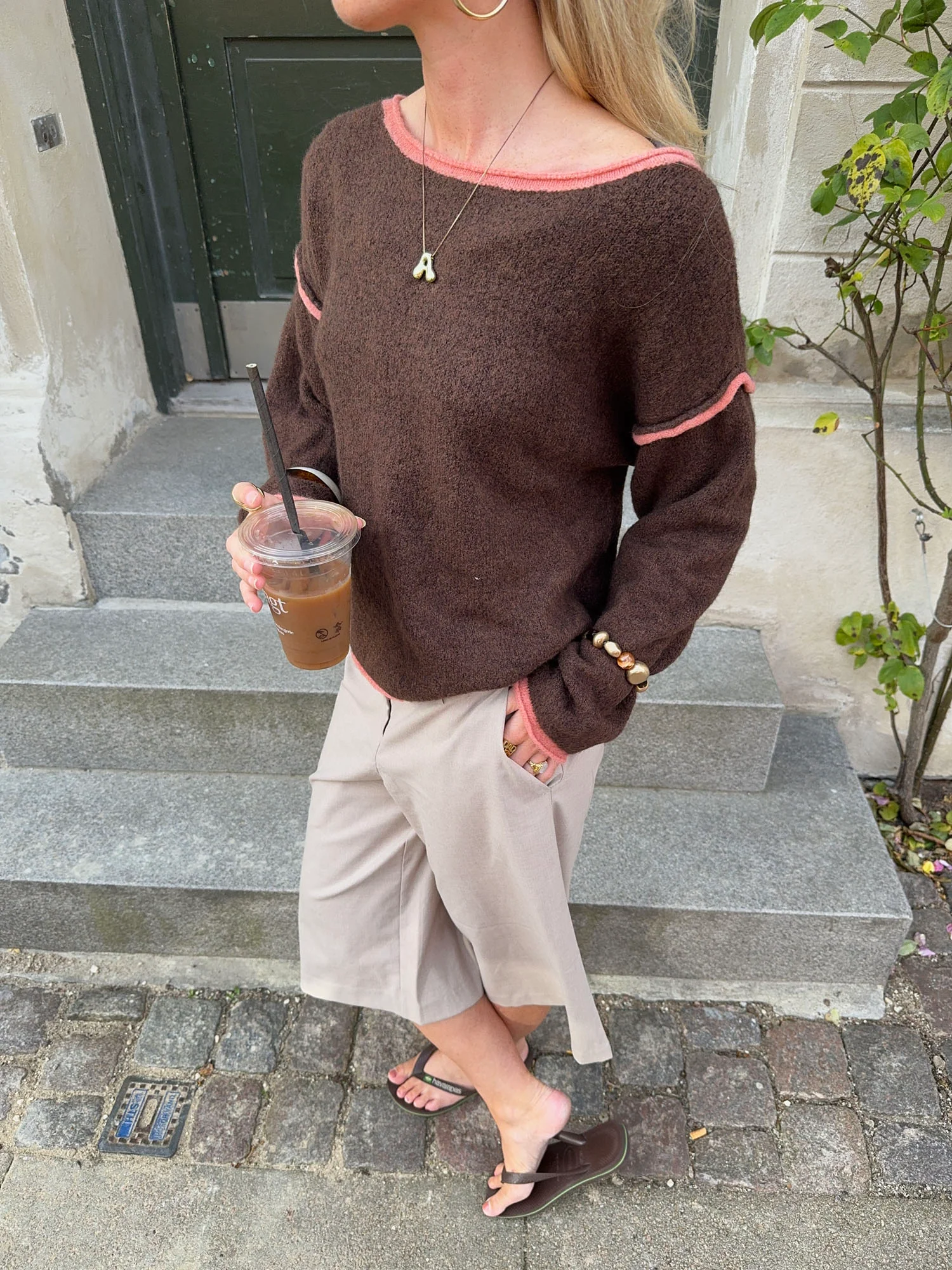 Ludovica striktrøje med detaljer - Brun/koral/lyserød - Image 8