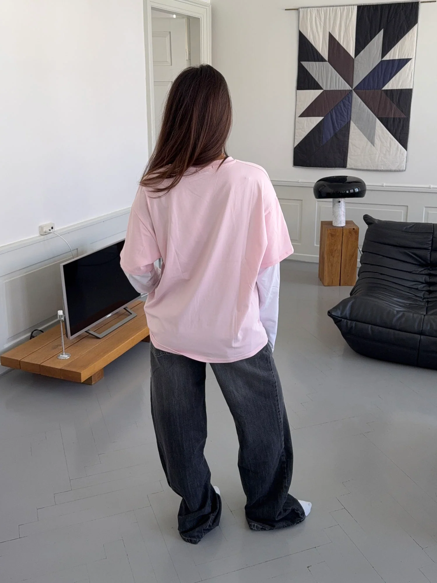Amalie t-shirt med ærmer - Lyserød/hvid - Image 2