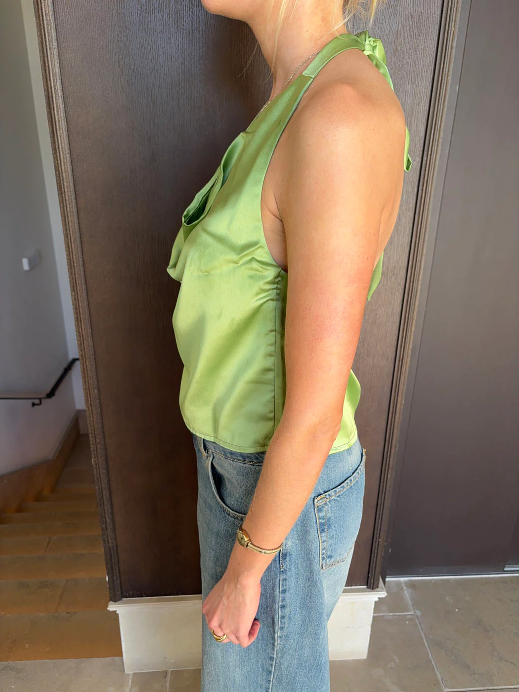 Milena halterneck top i satin - Grøn - Image 7