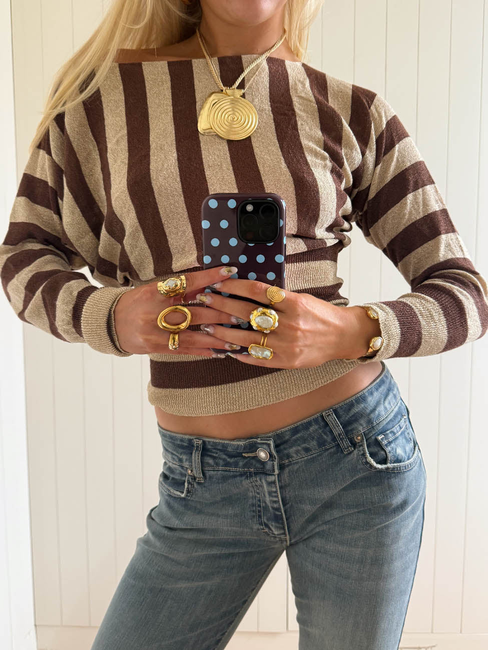 Scandivv tætsiddende bluse med glitter - Brun/guld - Image 17