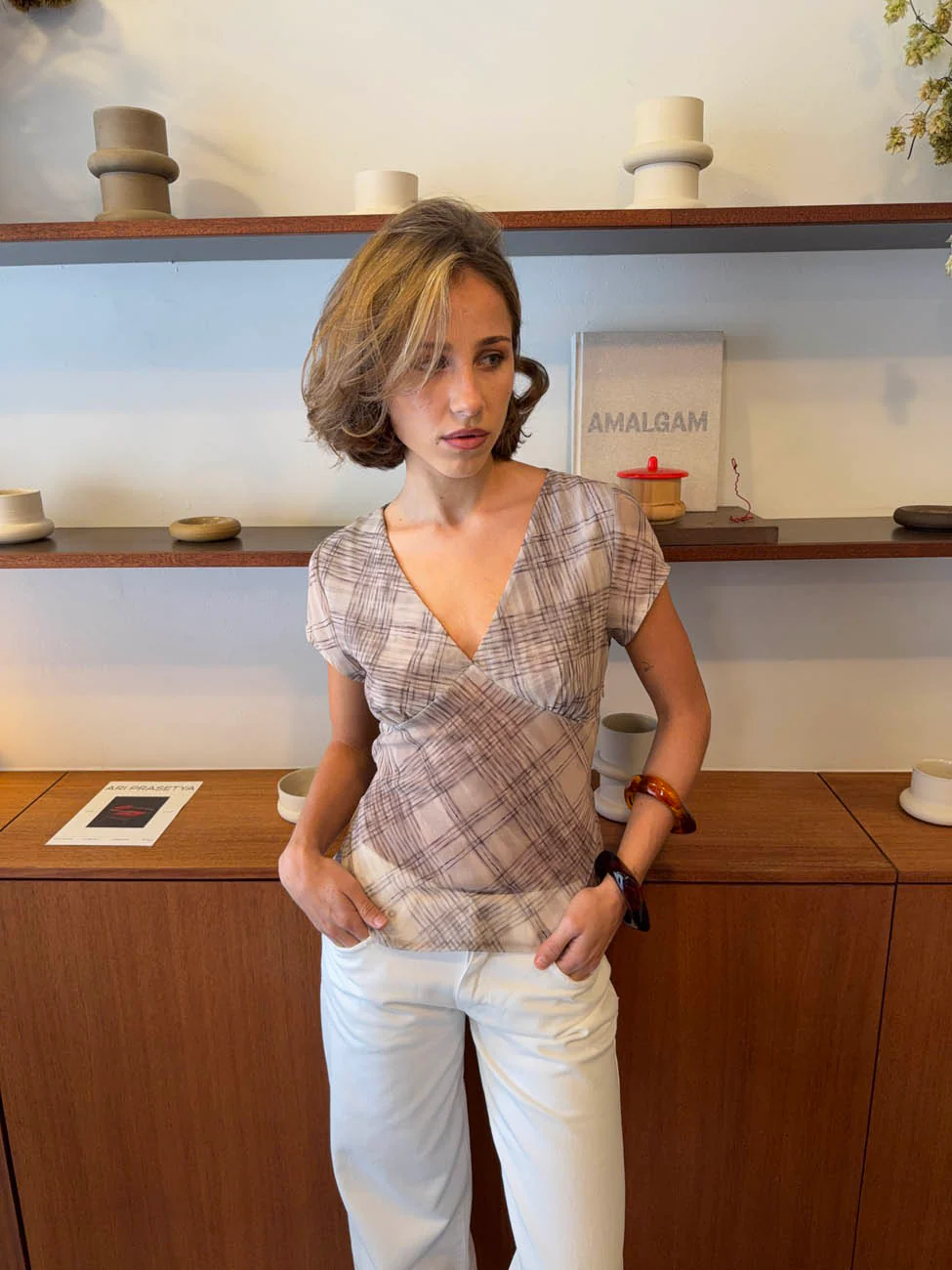 Leonorita top med ternet mønster - Beige/brun - Image 11