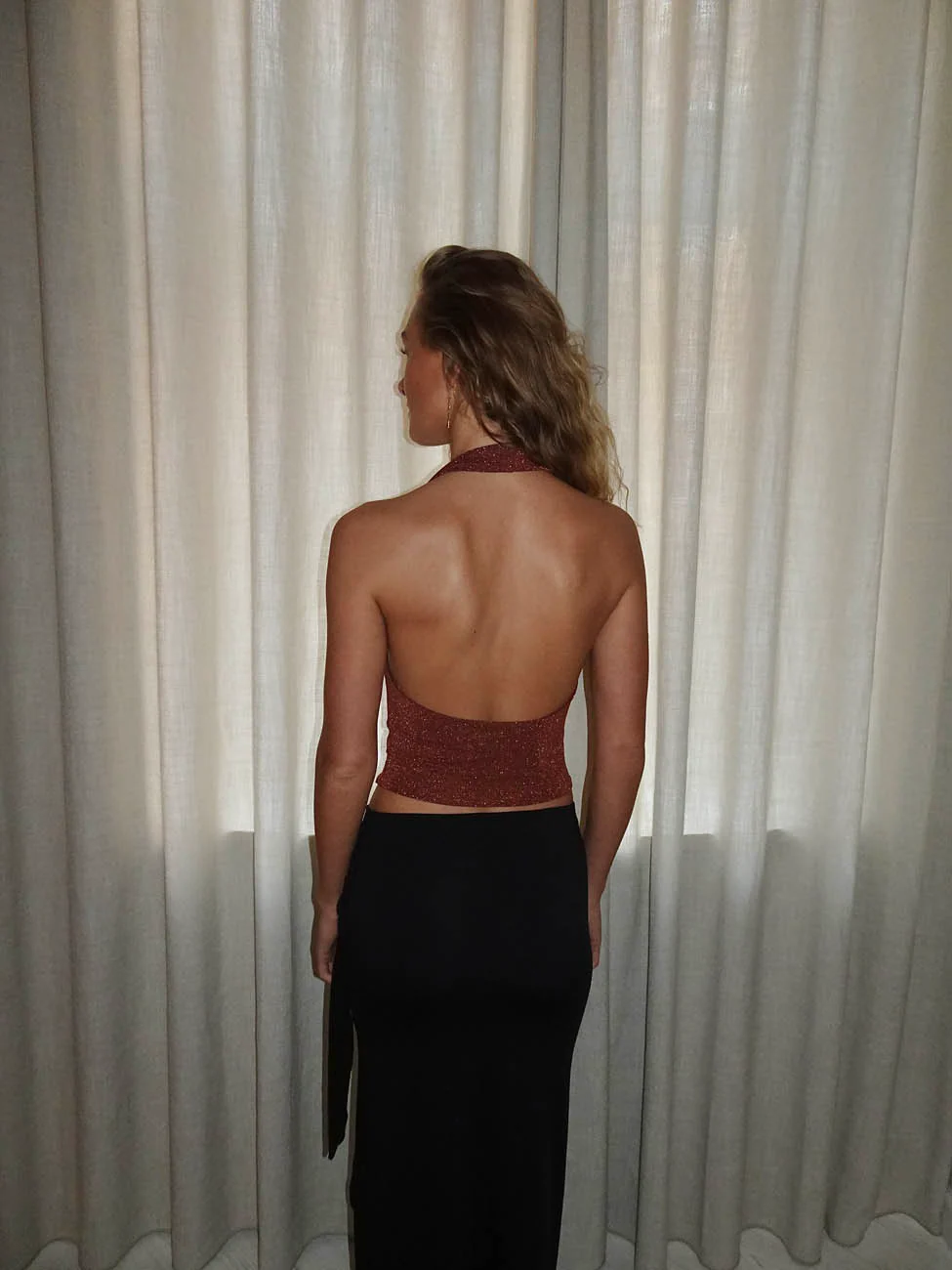 Martha halternecktop med glimmer - Rust/brun - Image 4