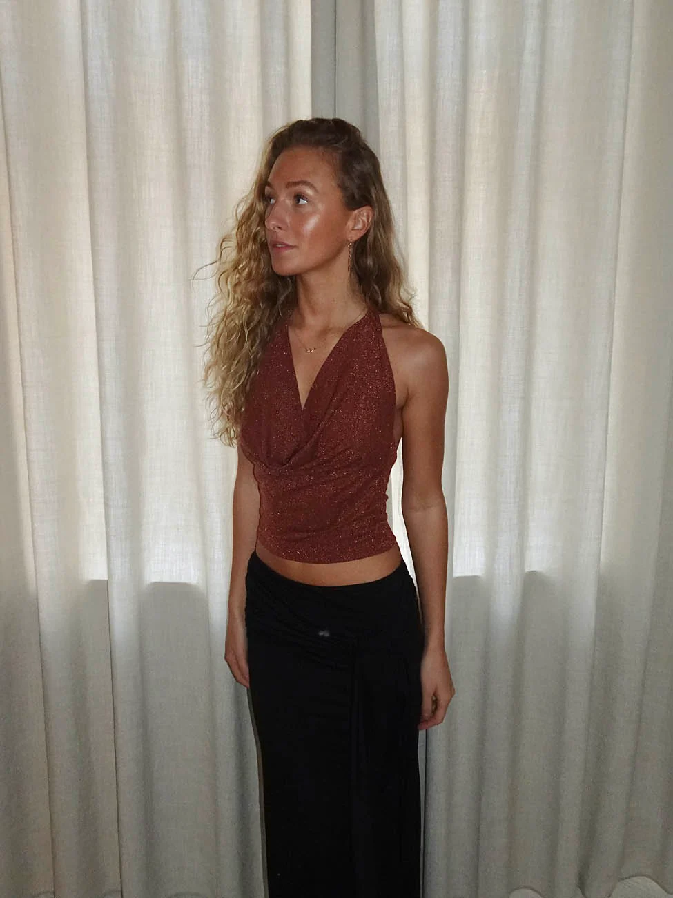 Martha halternecktop med glimmer - Rust/brun - Image 9