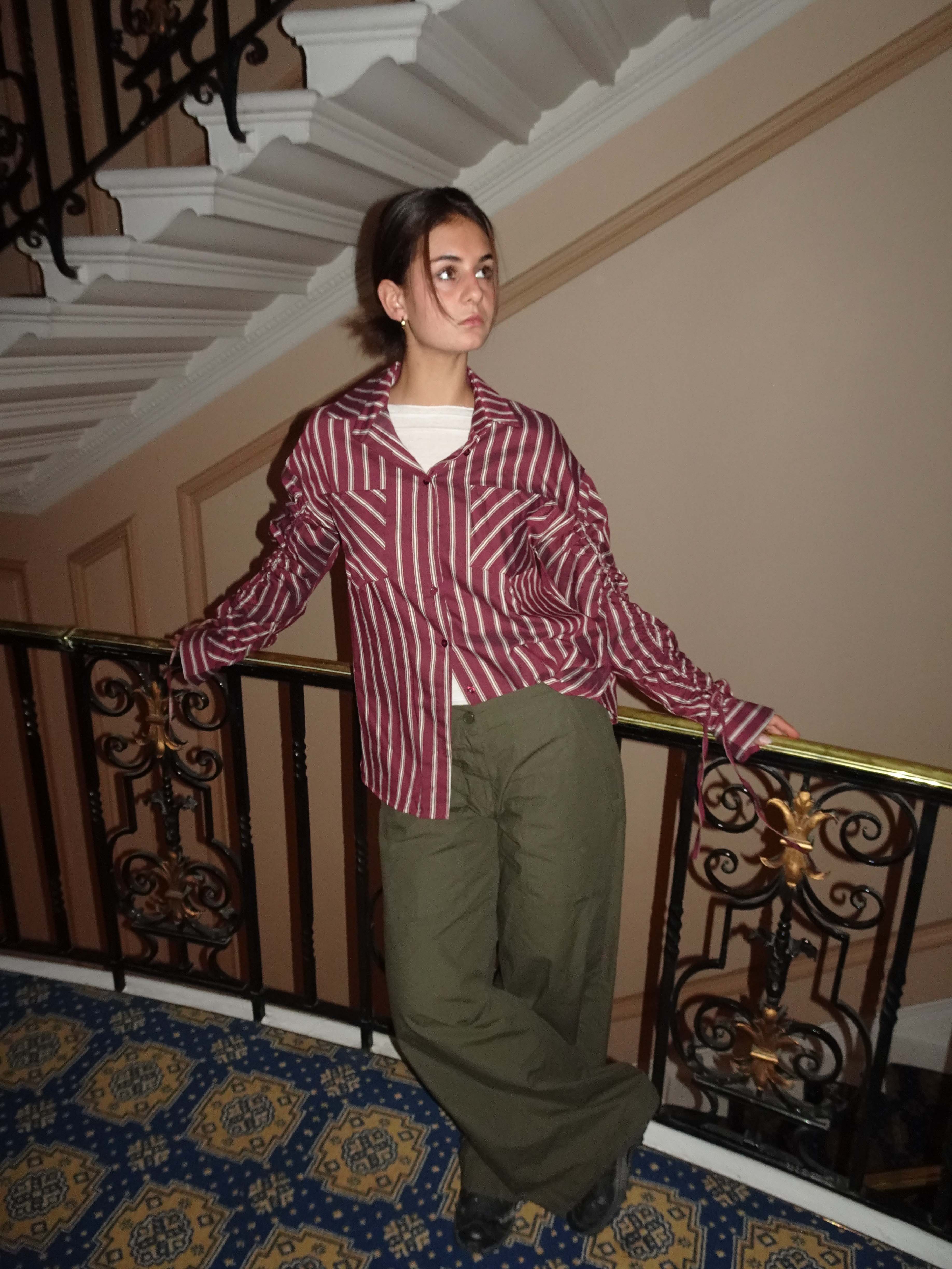 Sabina skjorte med striber - Burgundy/beige - Image 2