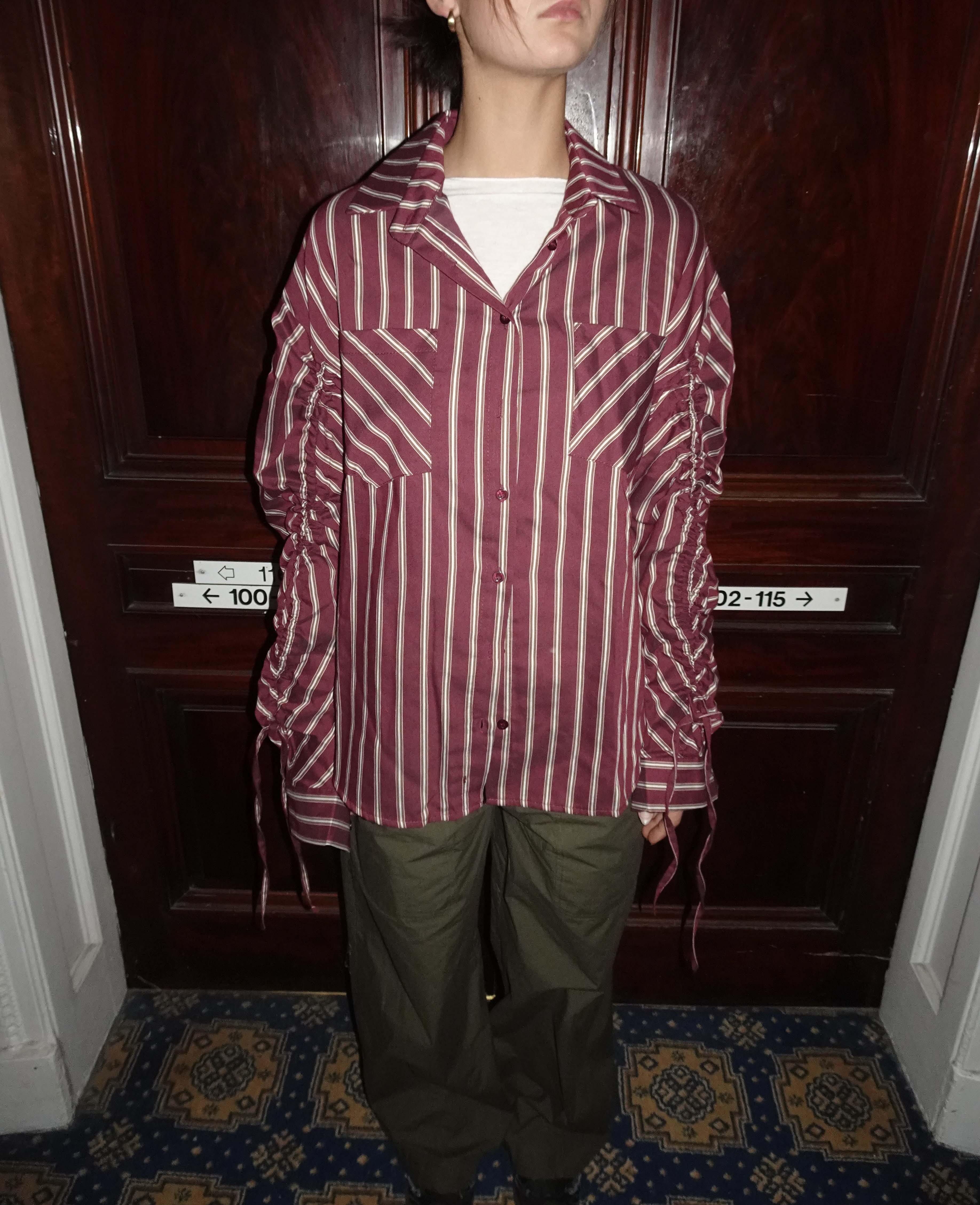 Sabina skjorte med striber - Burgundy/beige - Image 3